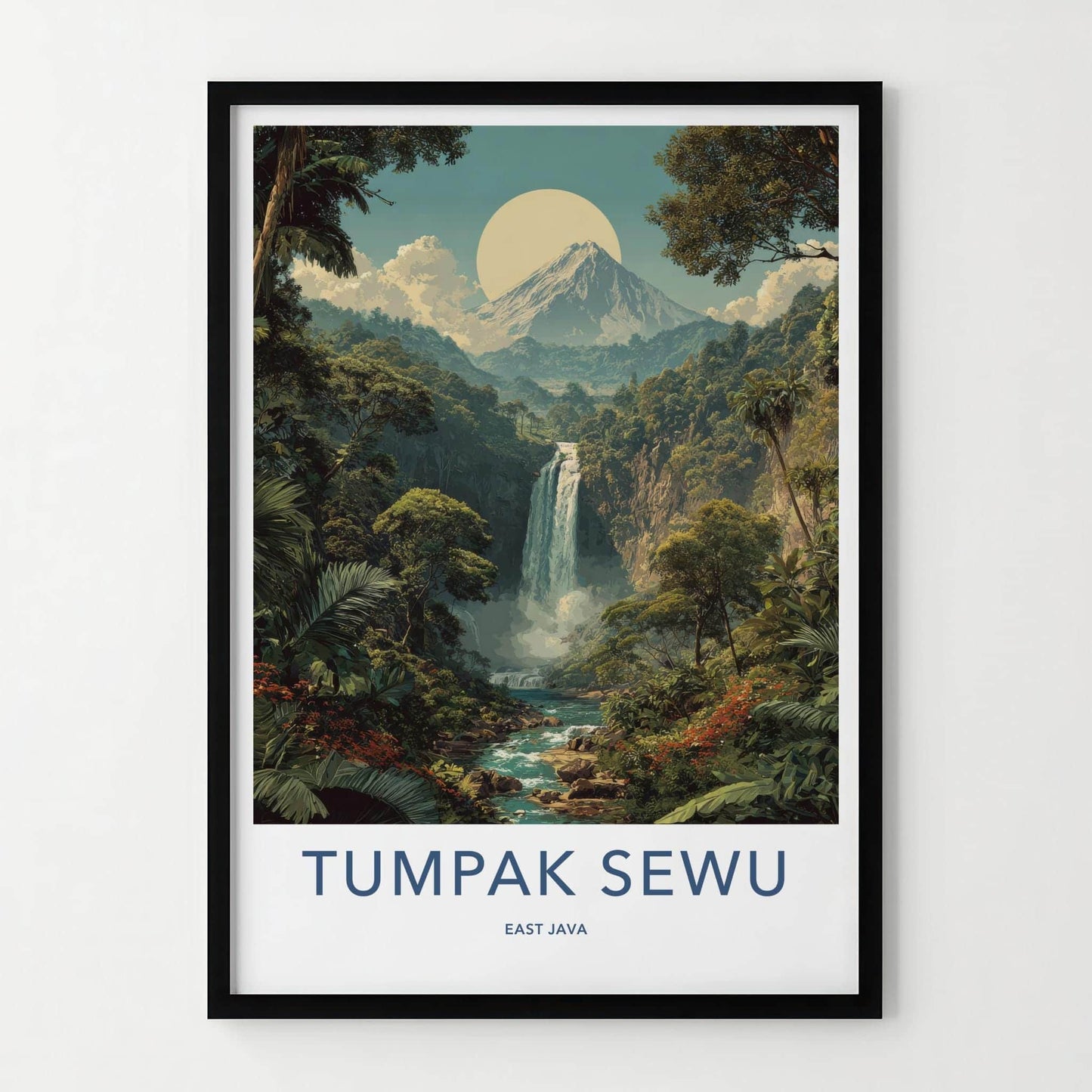 Tumpak Sewu Poster - Indonesia Travel Art - Jungle Waterfall Mountain Home Decor