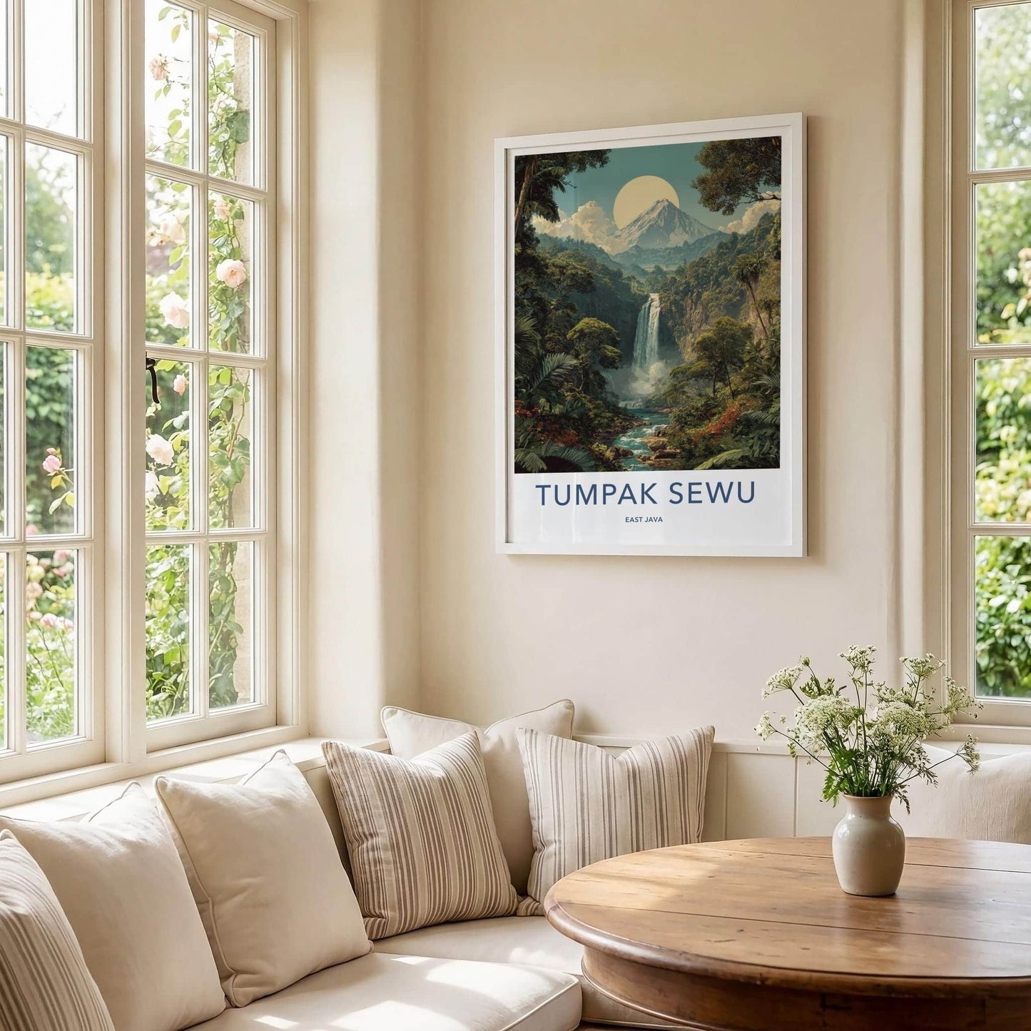 Tumpak Sewu Poster - Indonesia Travel Art - Jungle Waterfall Mountain Home Decor