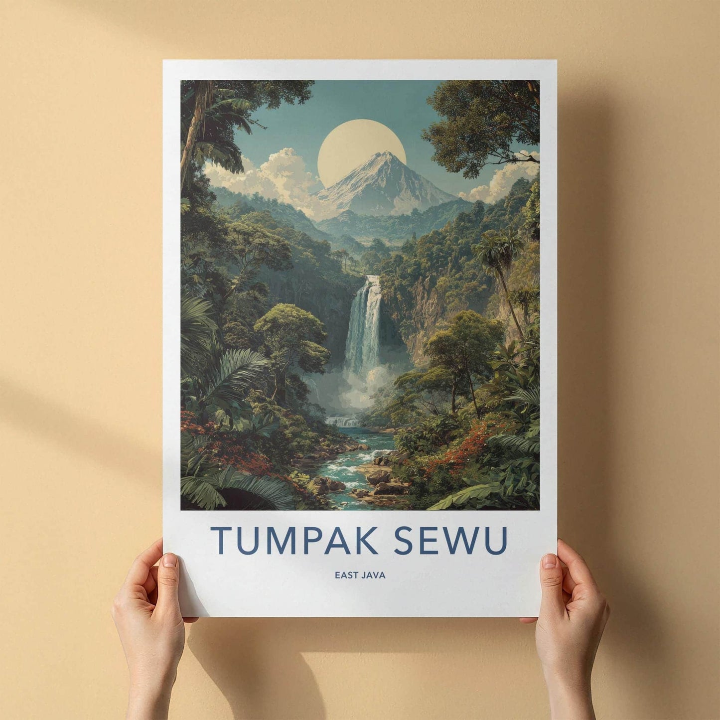 Tumpak Sewu Poster - Indonesia Travel Art - Jungle Waterfall Mountain Home Decor