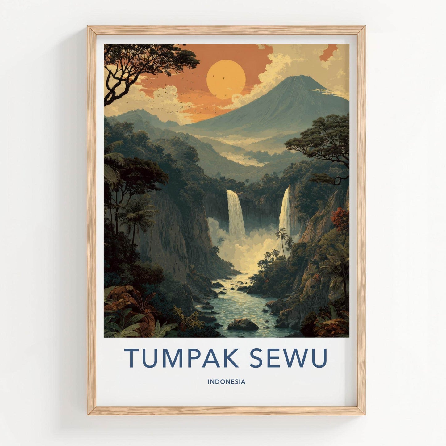 Tumpak Sewu Poster - Indonesia Travel Art - Majestic Tropical Falls Home Decor