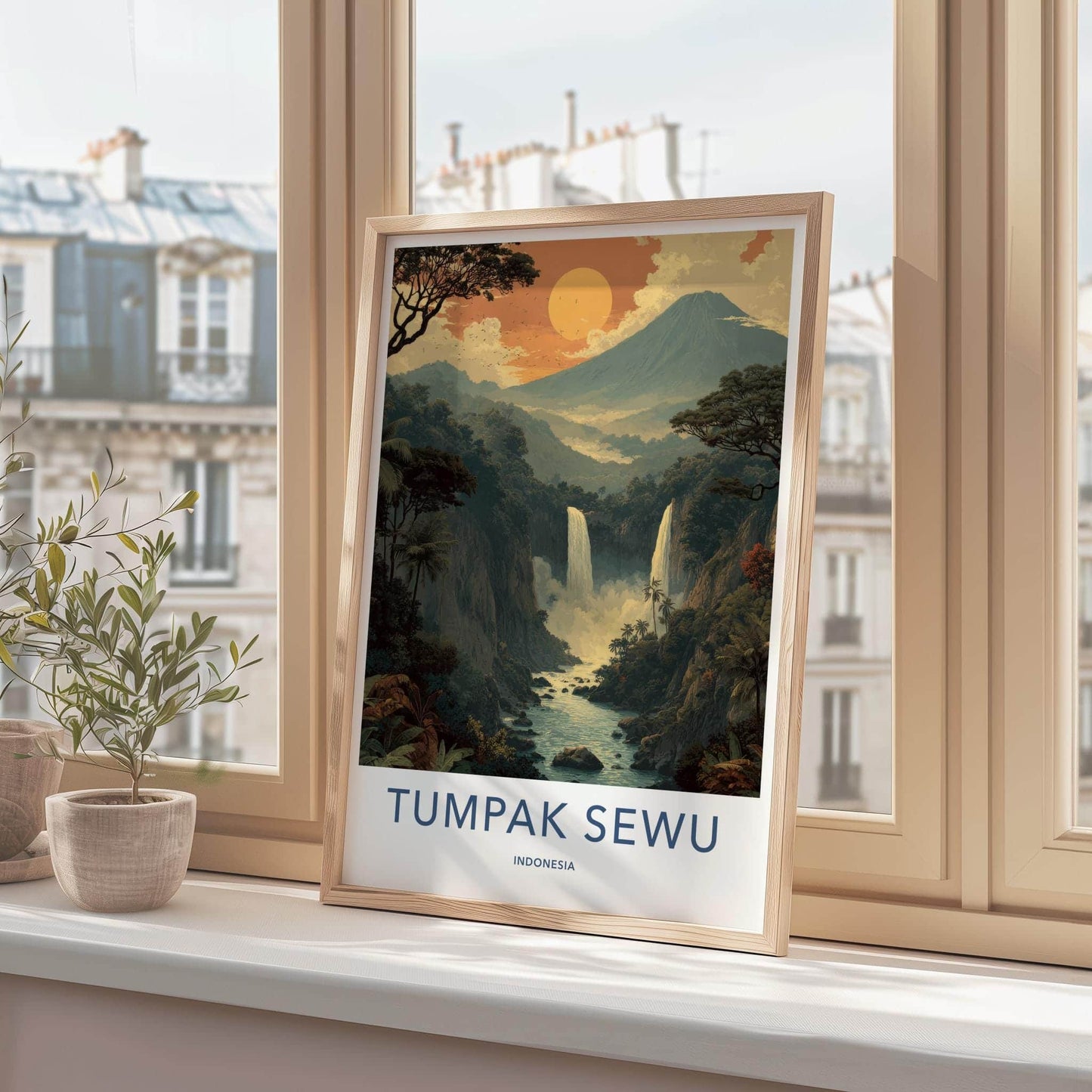 Tumpak Sewu Poster - Indonesia Travel Art - Majestic Tropical Falls Home Decor