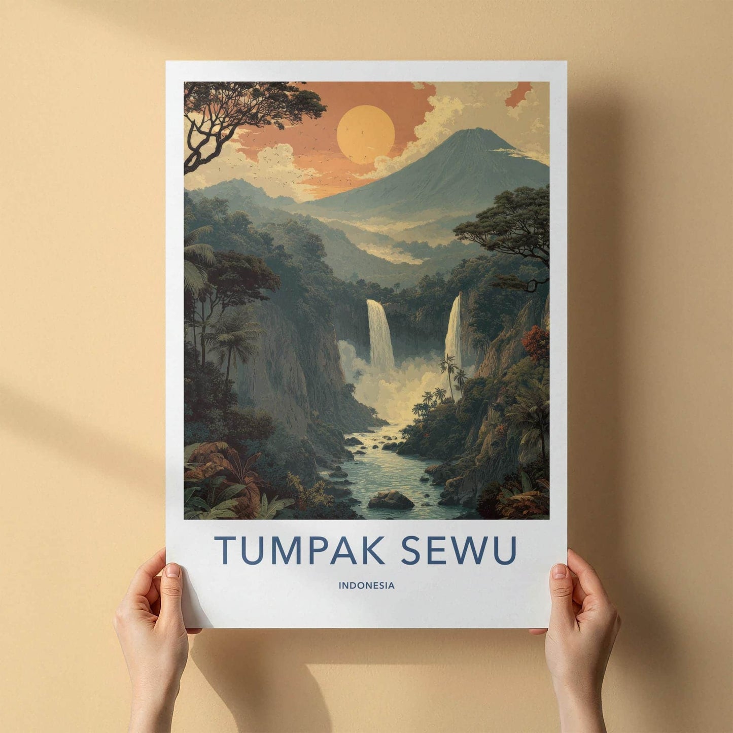 Tumpak Sewu Poster - Indonesia Travel Art - Majestic Tropical Falls Home Decor