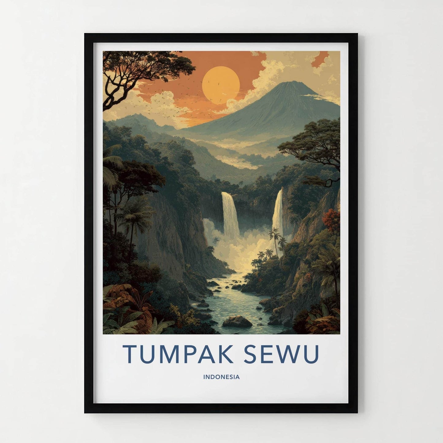 Tumpak Sewu Poster - Indonesia Travel Art - Majestic Tropical Falls Home Decor