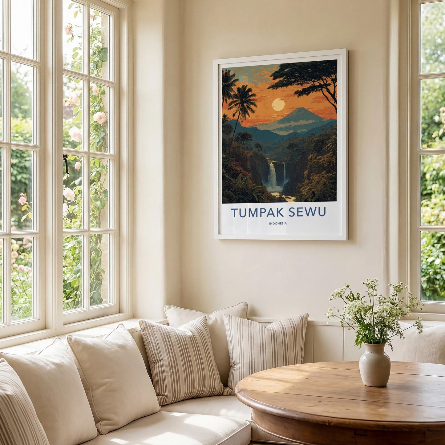 Tumpak Sewu Poster - Indonesia Travel Art - Volcanic Sunset Waterfall Wall Decor