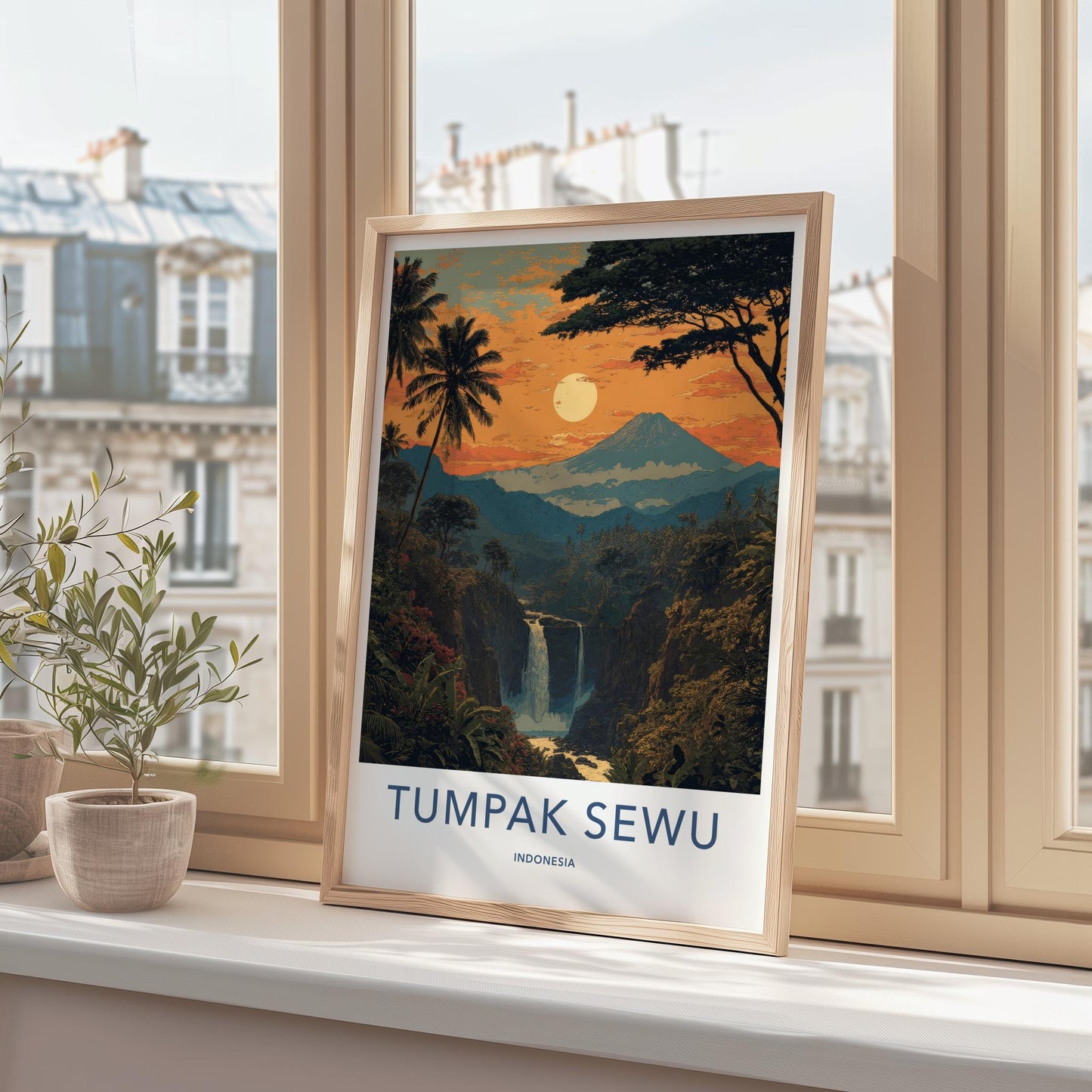 Tumpak Sewu Poster - Indonesia Travel Art - Volcanic Sunset Waterfall Wall Decor