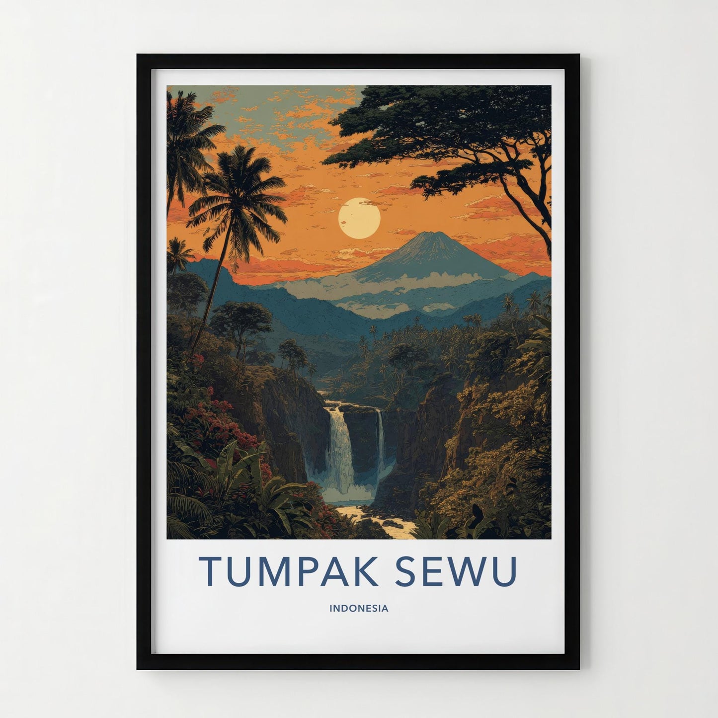 Tumpak Sewu Poster - Indonesia Travel Art - Volcanic Sunset Waterfall Wall Decor