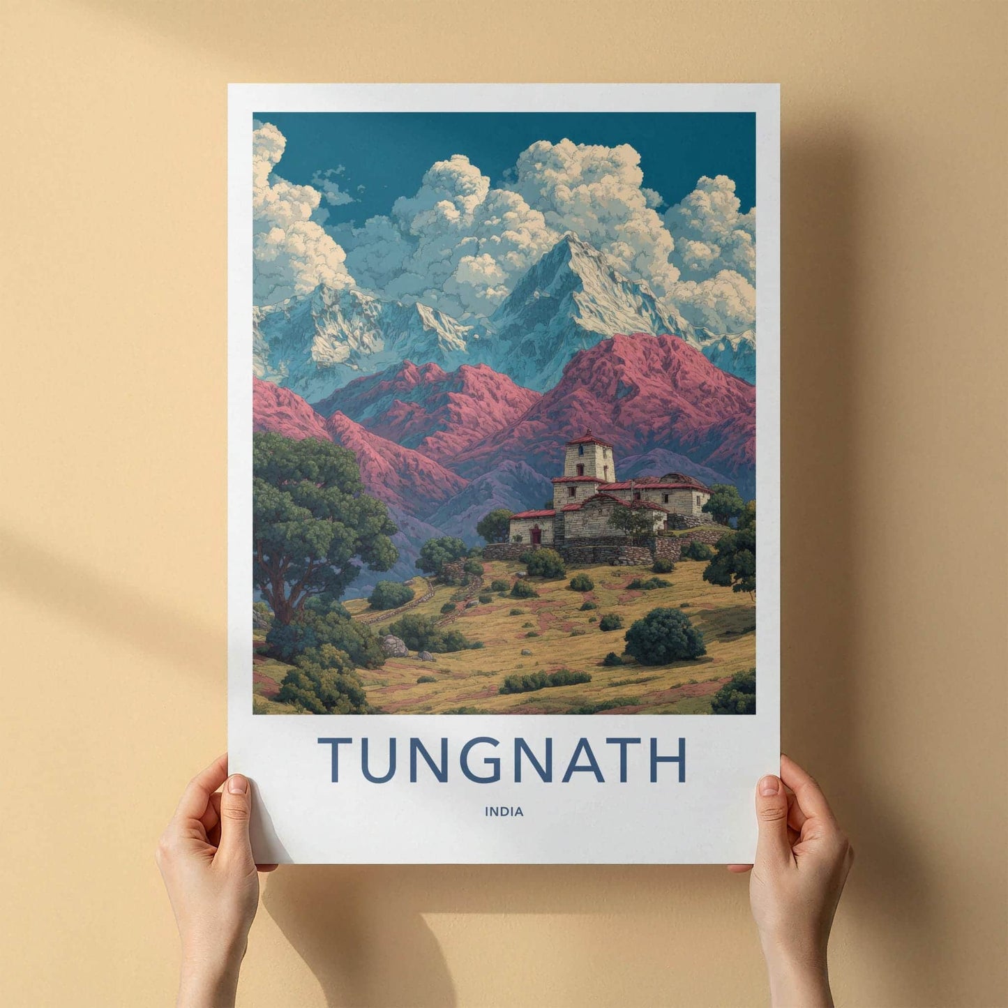 Tungnath Poster - India Travel Art - Uttarakhand Ancient Temple Peaks Wall Decor