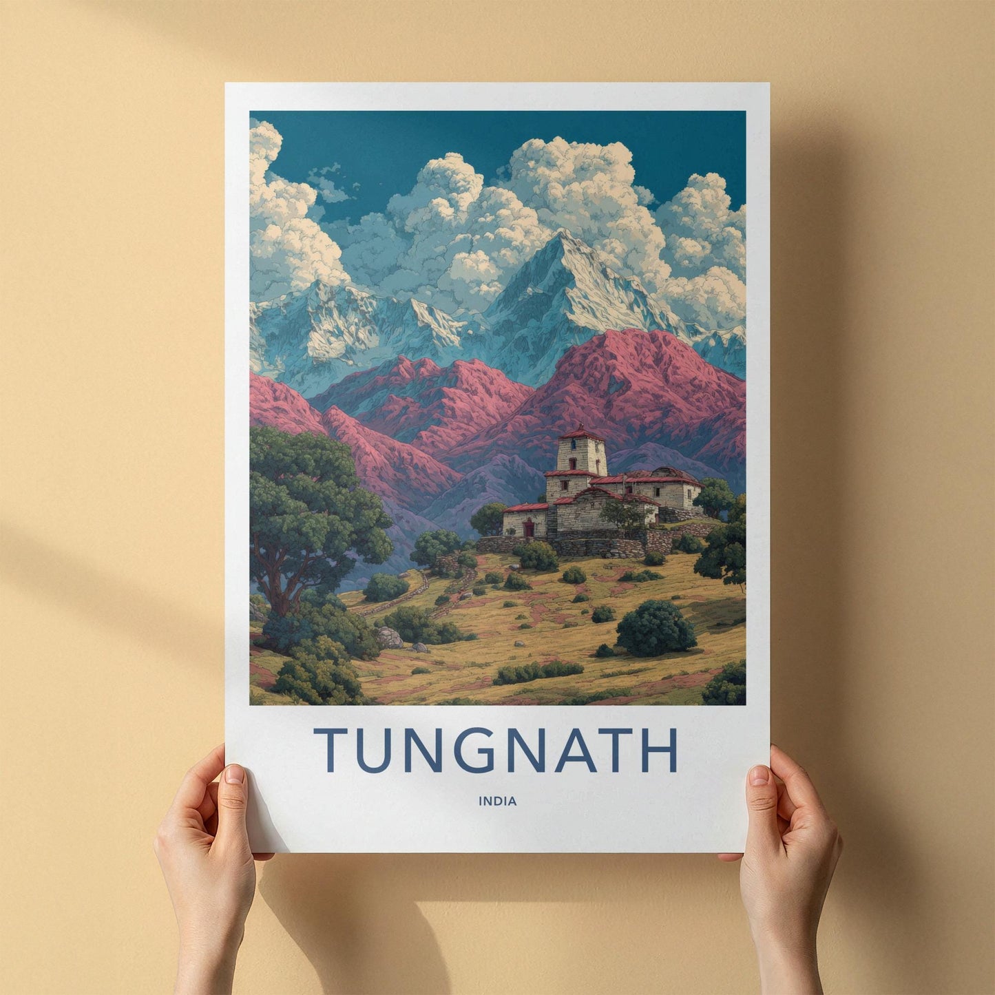 Tungnath Poster - India Travel Art - Uttarakhand Ancient Temple Peaks Wall Decor