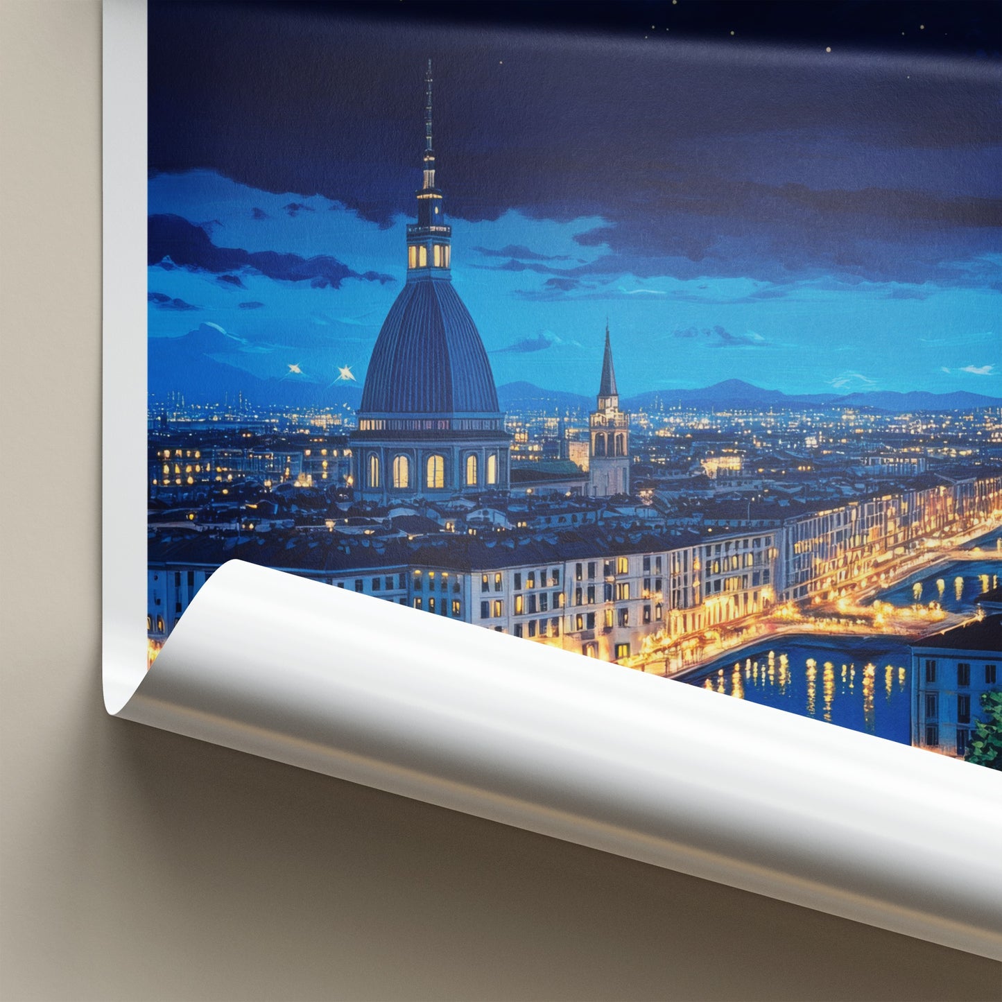 Turin Poster - Italy Travel Art - Reflected City Lights Home Decor