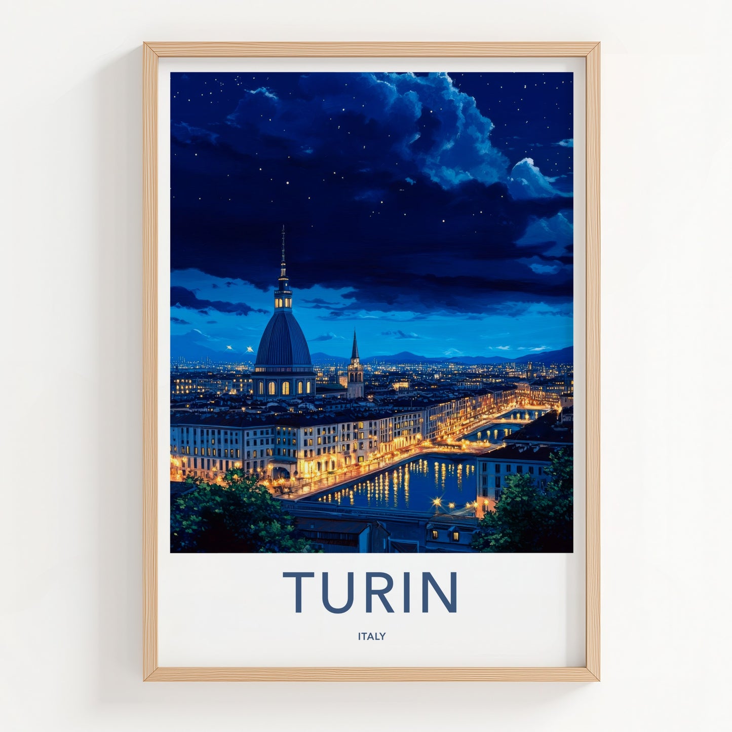 Turin Poster - Italy Travel Art - Reflected City Lights Home Decor