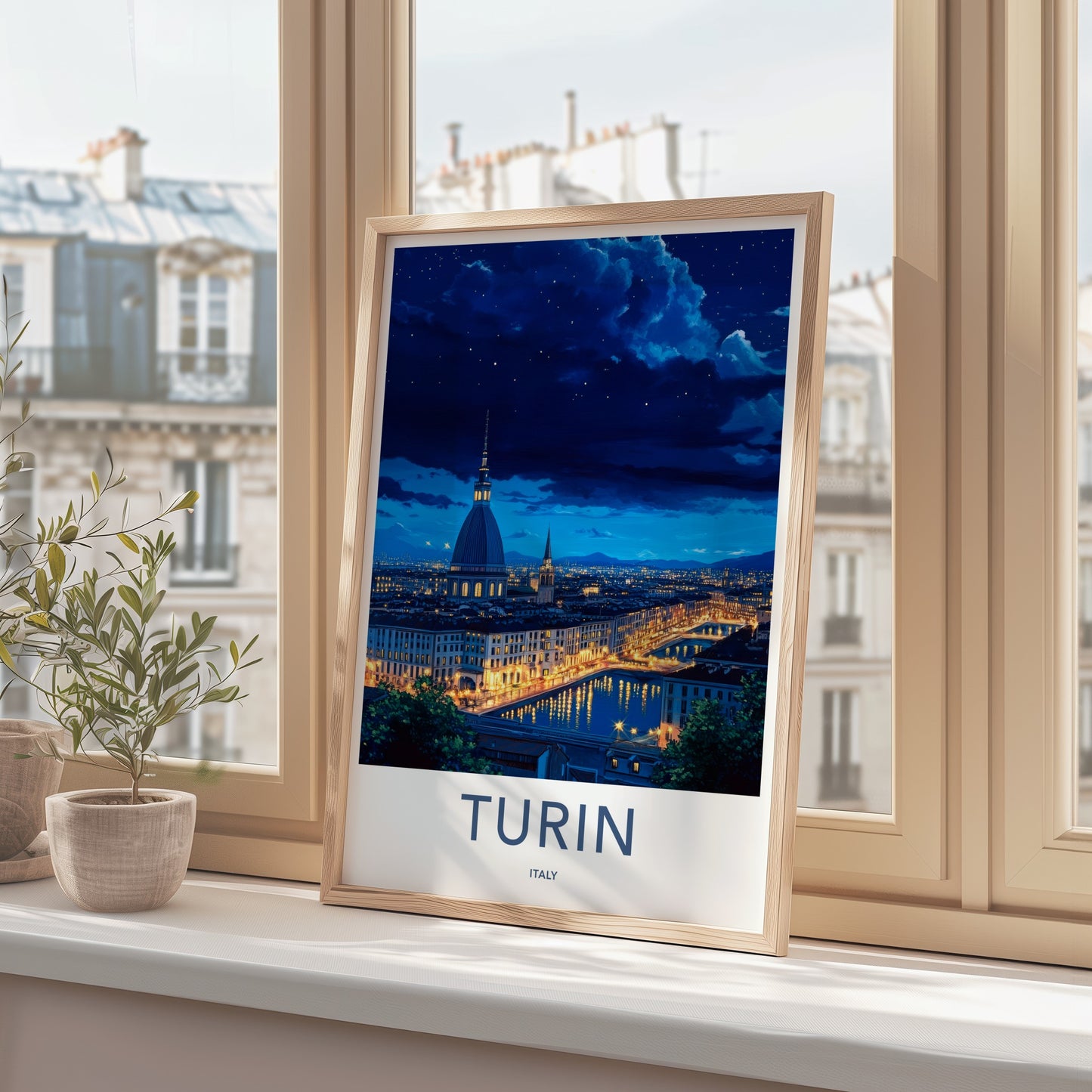 Turin Poster - Italy Travel Art - Reflected City Lights Home Decor
