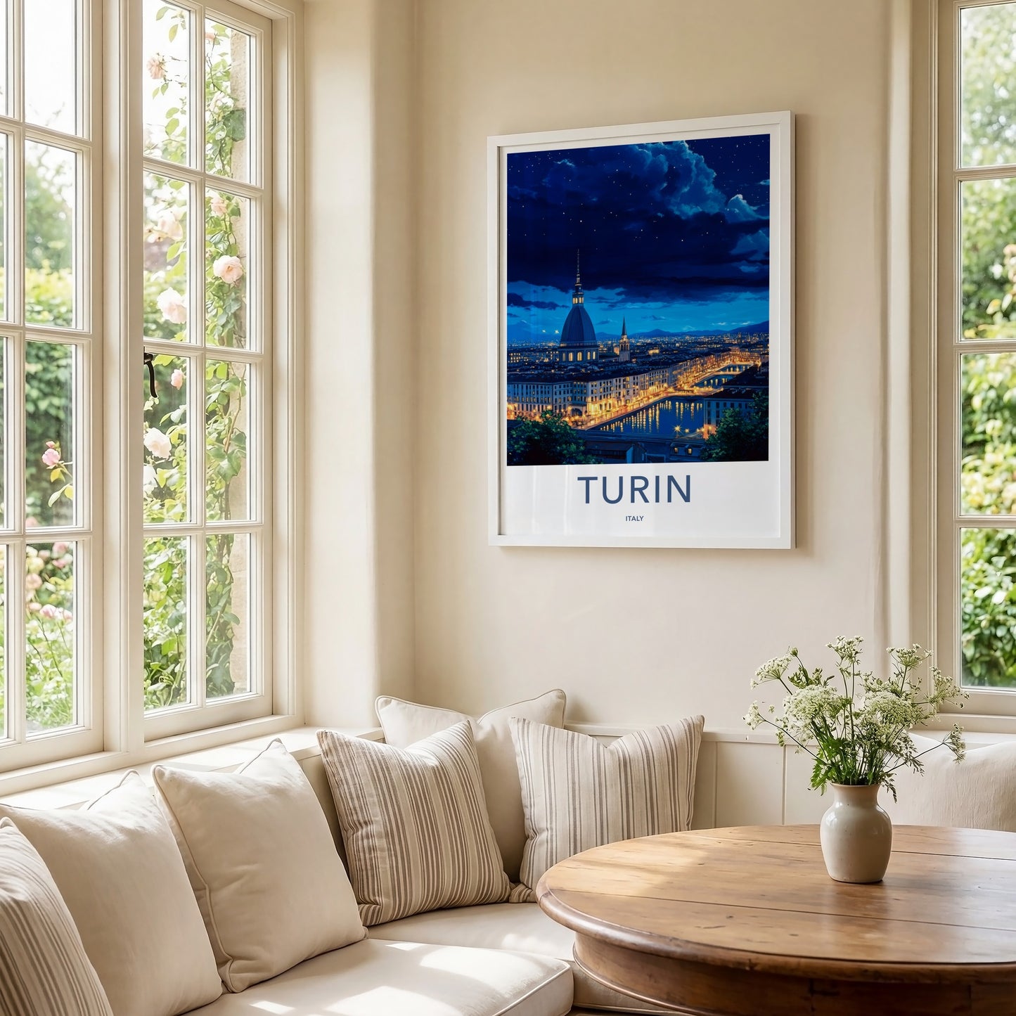Turin Poster - Italy Travel Art - Reflected City Lights Home Decor
