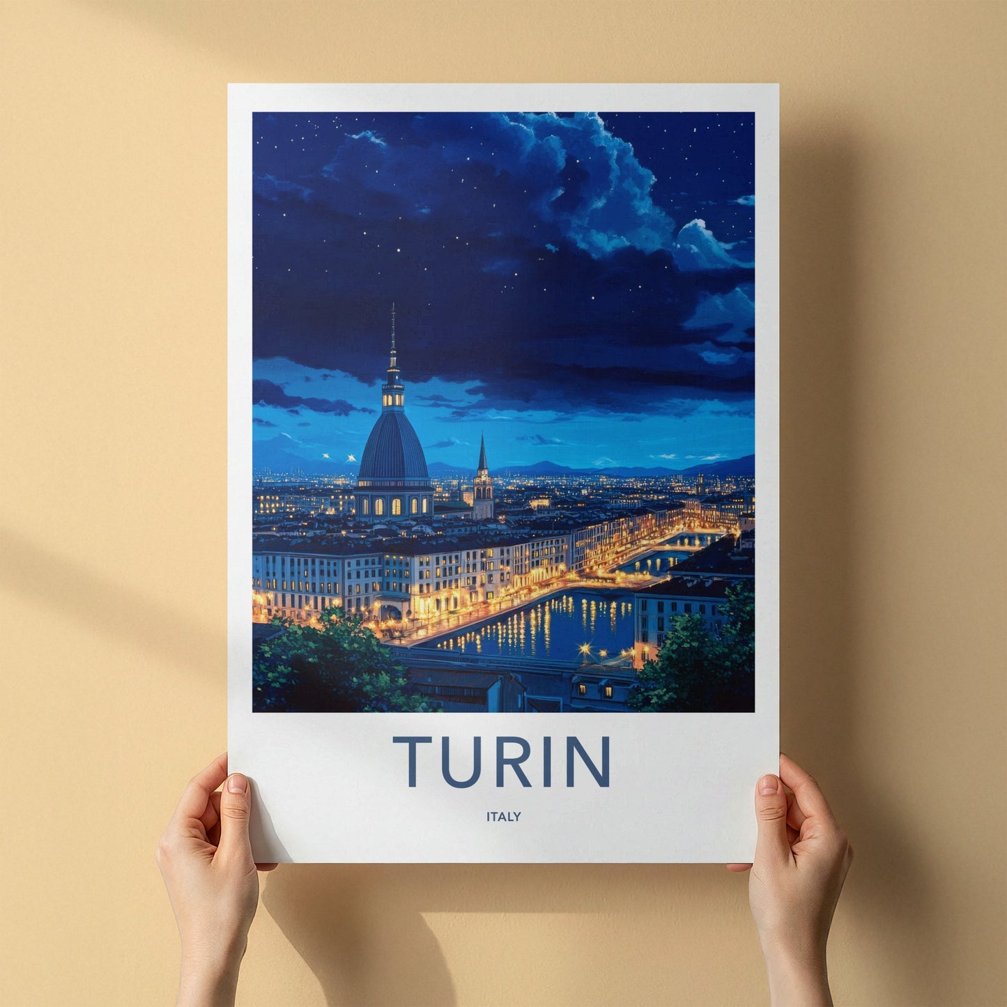 Turin Poster - Italy Travel Art - Reflected City Lights Home Decor