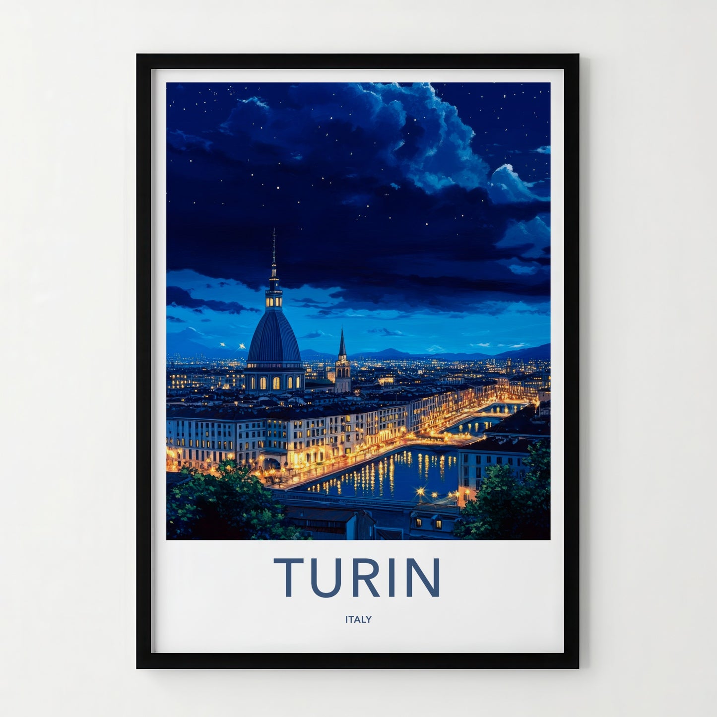 Turin Poster - Italy Travel Art - Reflected City Lights Home Decor