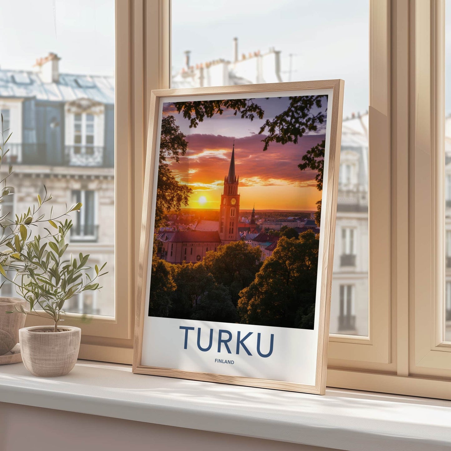 Turku Poster - Finland Travel Art - Dramatic Church Sunset Home Decor
