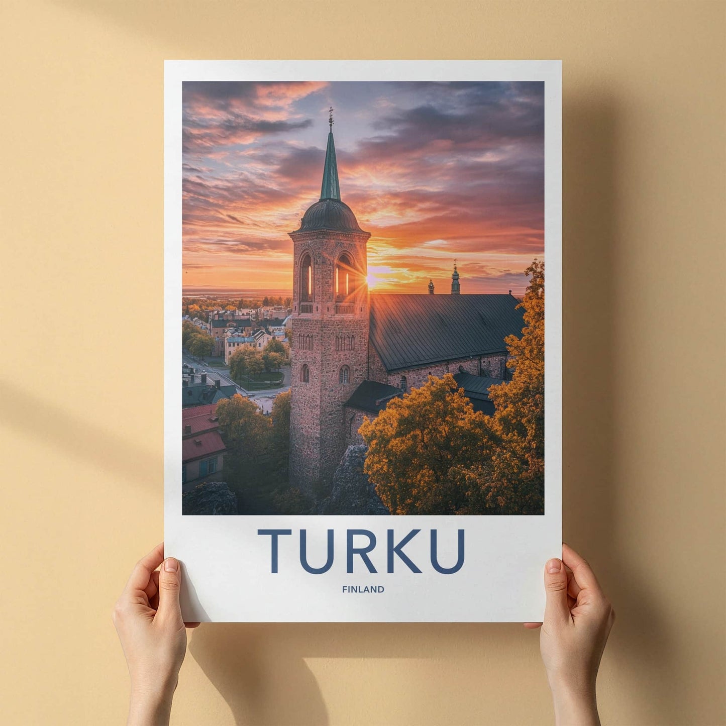 Turku Poster - Finland Travel Art - Radiant Church Sunset Home Decor
