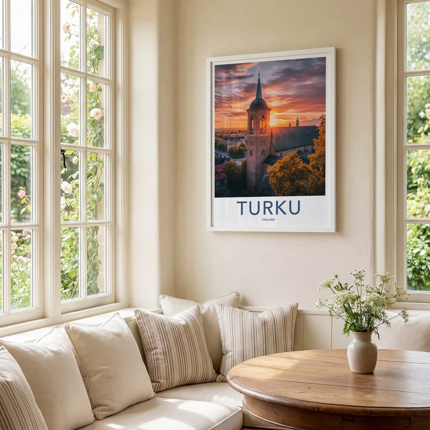 Turku Poster - Finland Travel Art - Radiant Church Sunset Home Decor