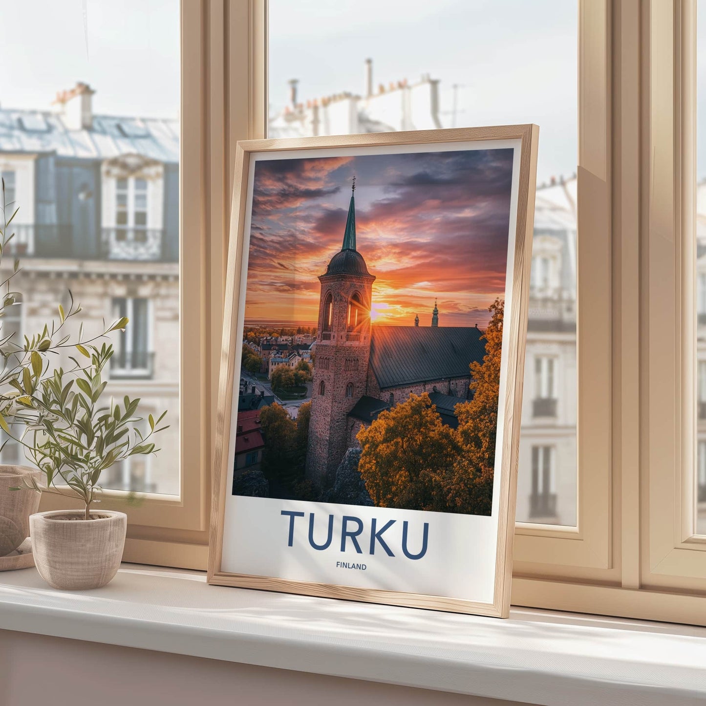 Turku Poster - Finland Travel Art - Radiant Church Sunset Home Decor