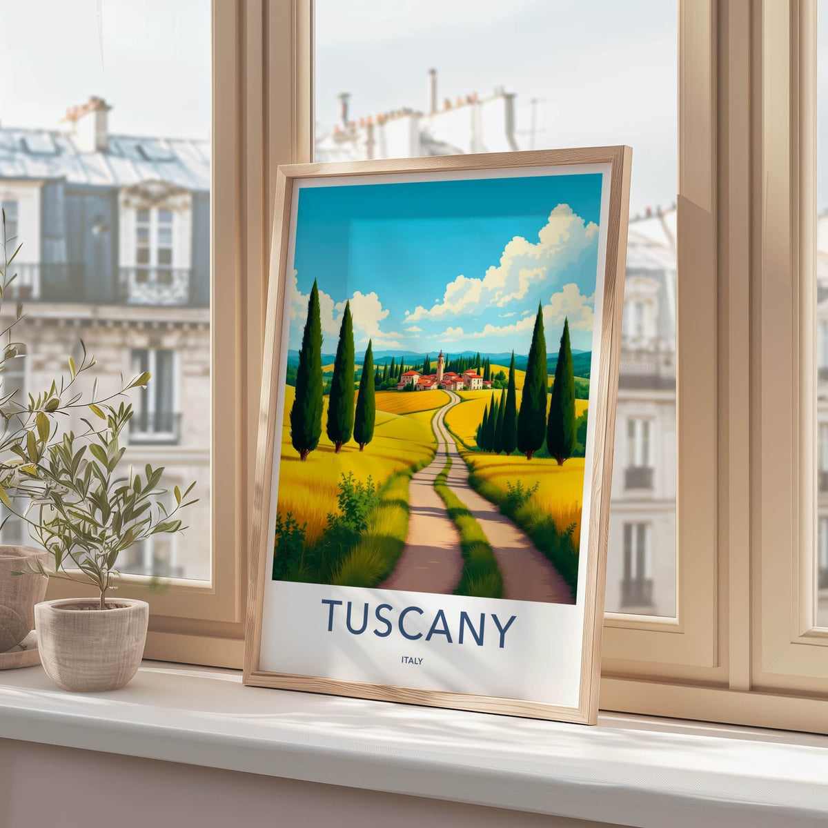Tuscany Poster - Italy Travel Art - Golden Field Road Home Decor