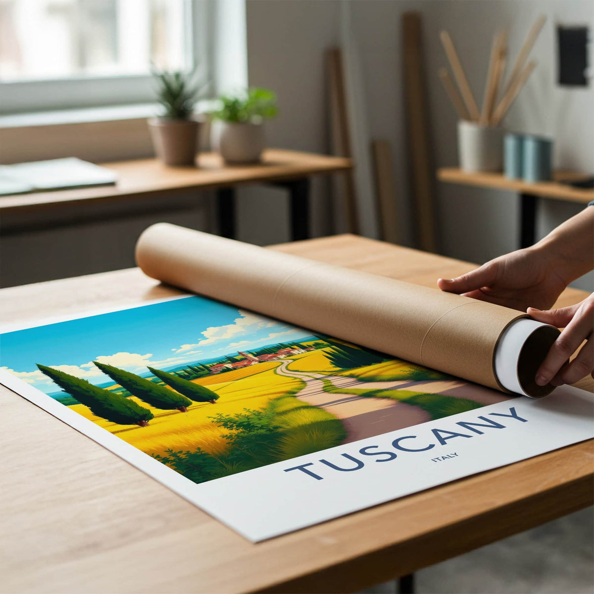 Tuscany Poster - Italy Travel Art - Golden Field Road Home Decor