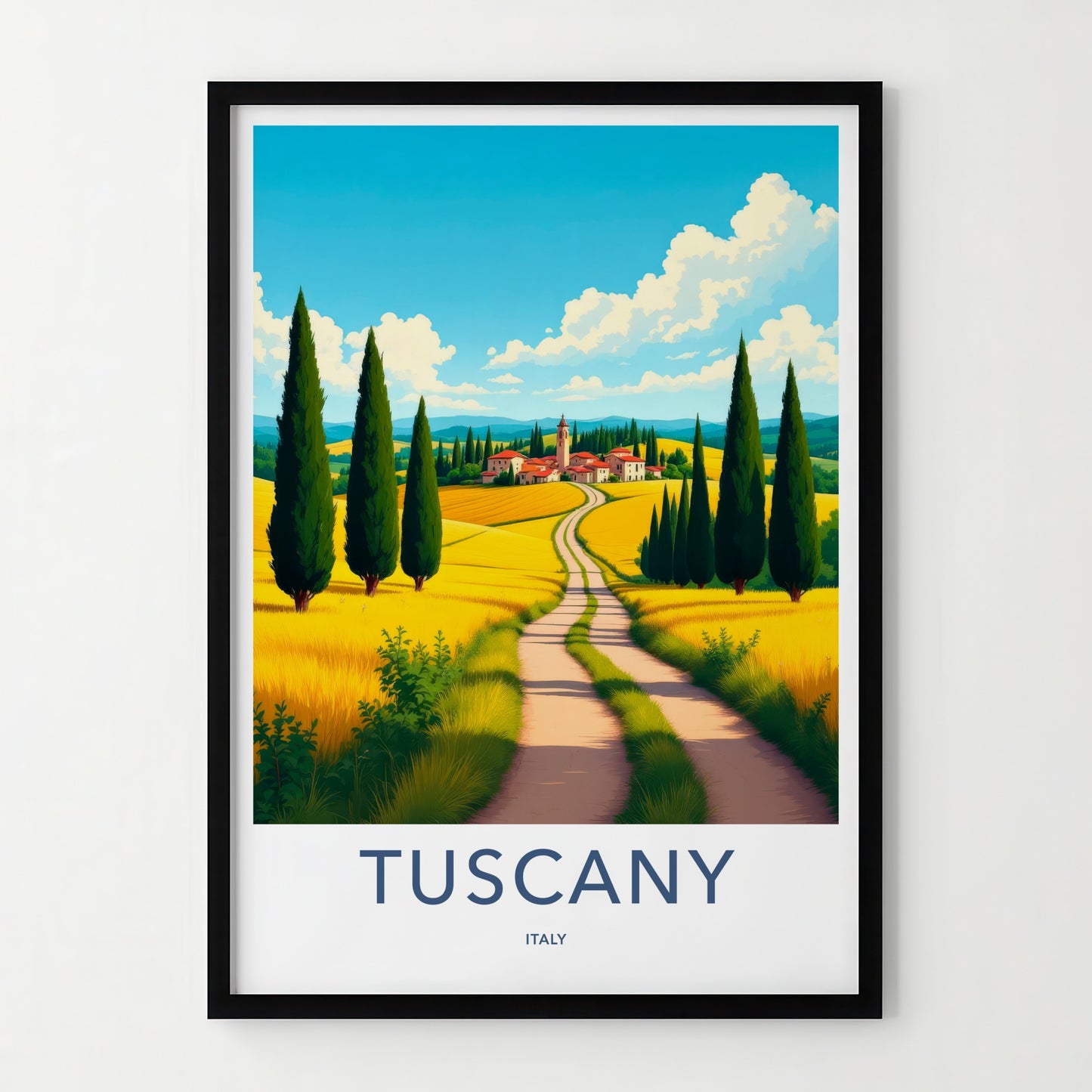 Tuscany Poster - Italy Travel Art - Golden Field Road Home Decor
