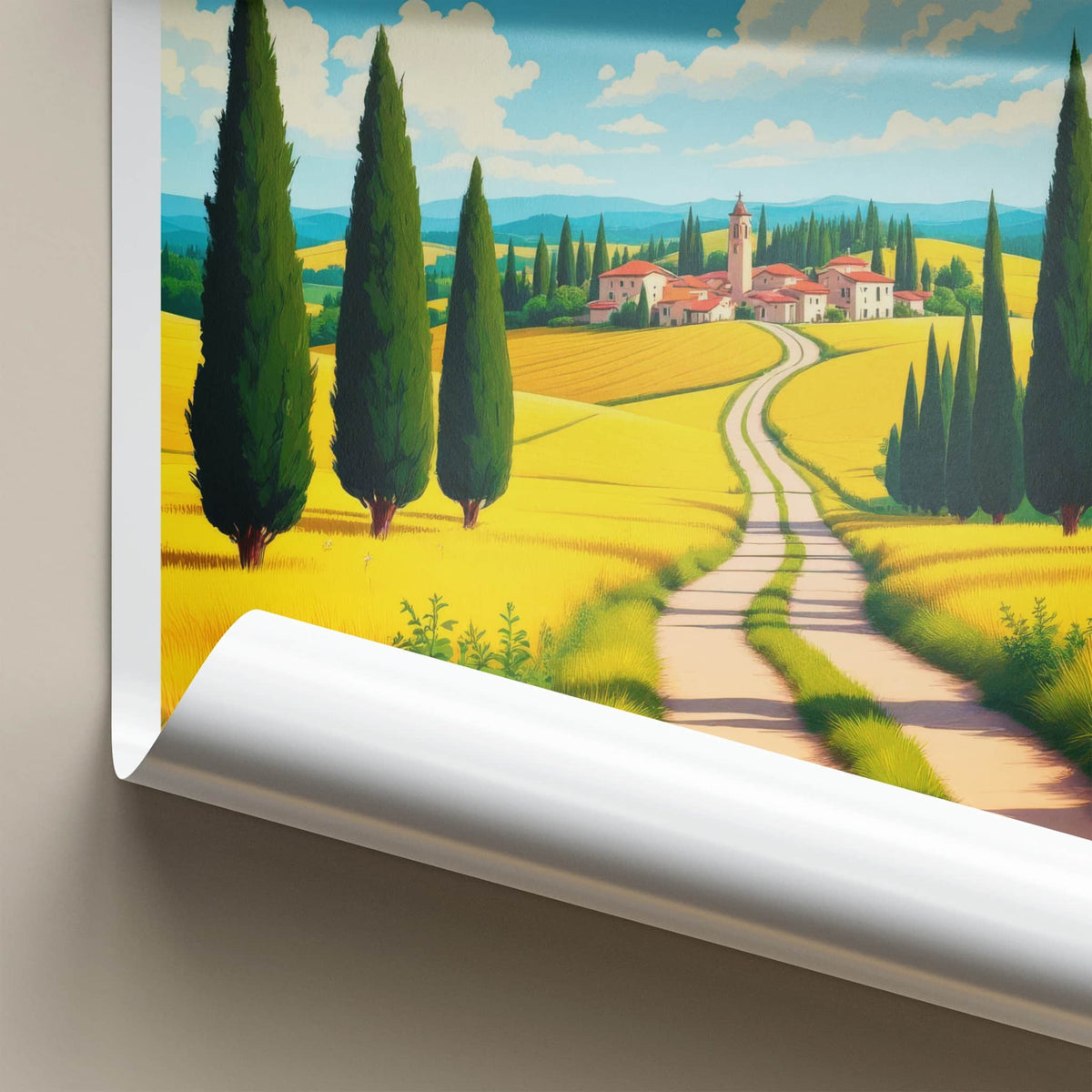 Tuscany Poster - Italy Travel Art - Golden Field Road Home Decor