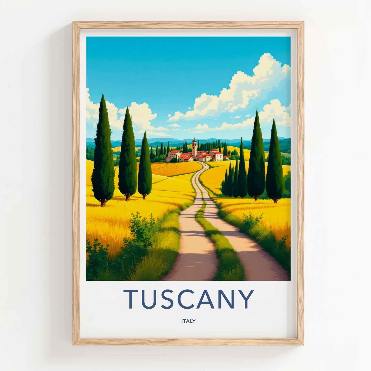 Tuscany Poster - Italy Travel Art - Golden Field Road Home Decor