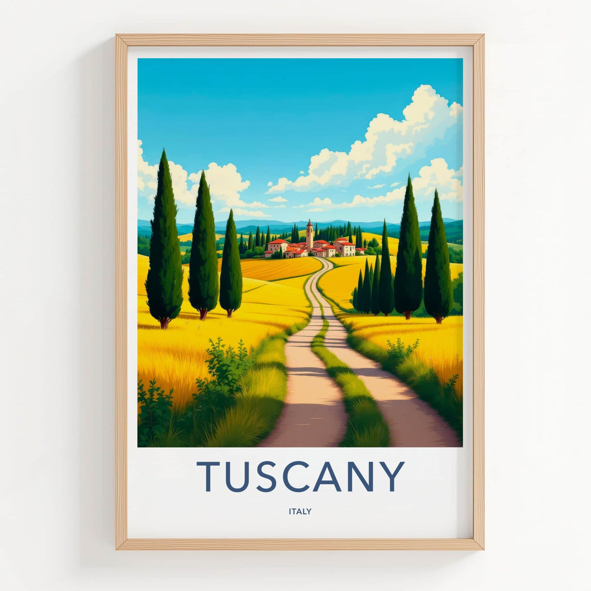 Tuscany Poster - Italy Travel Art - Golden Field Road Home Decor