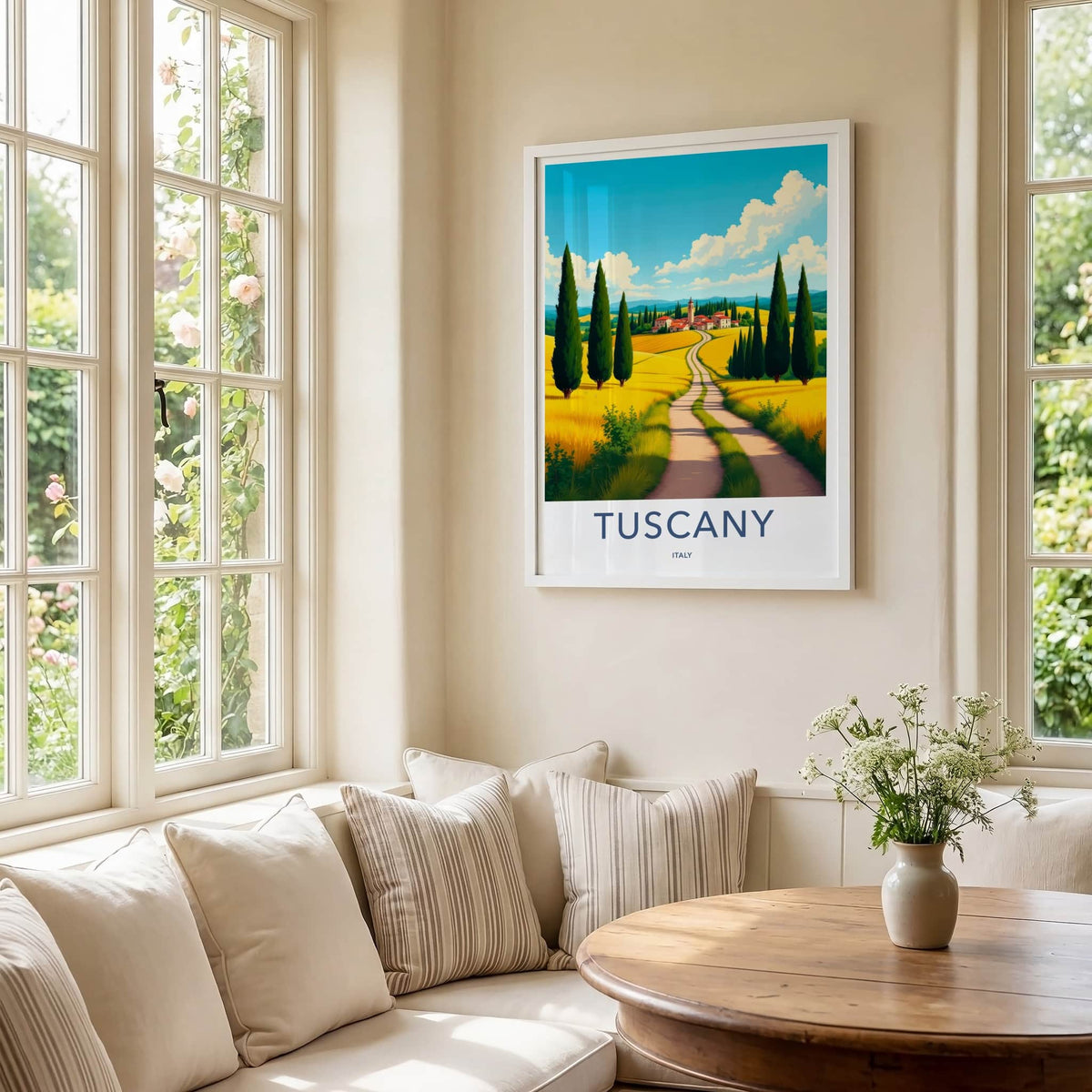 Tuscany Poster - Italy Travel Art - Golden Field Road Home Decor