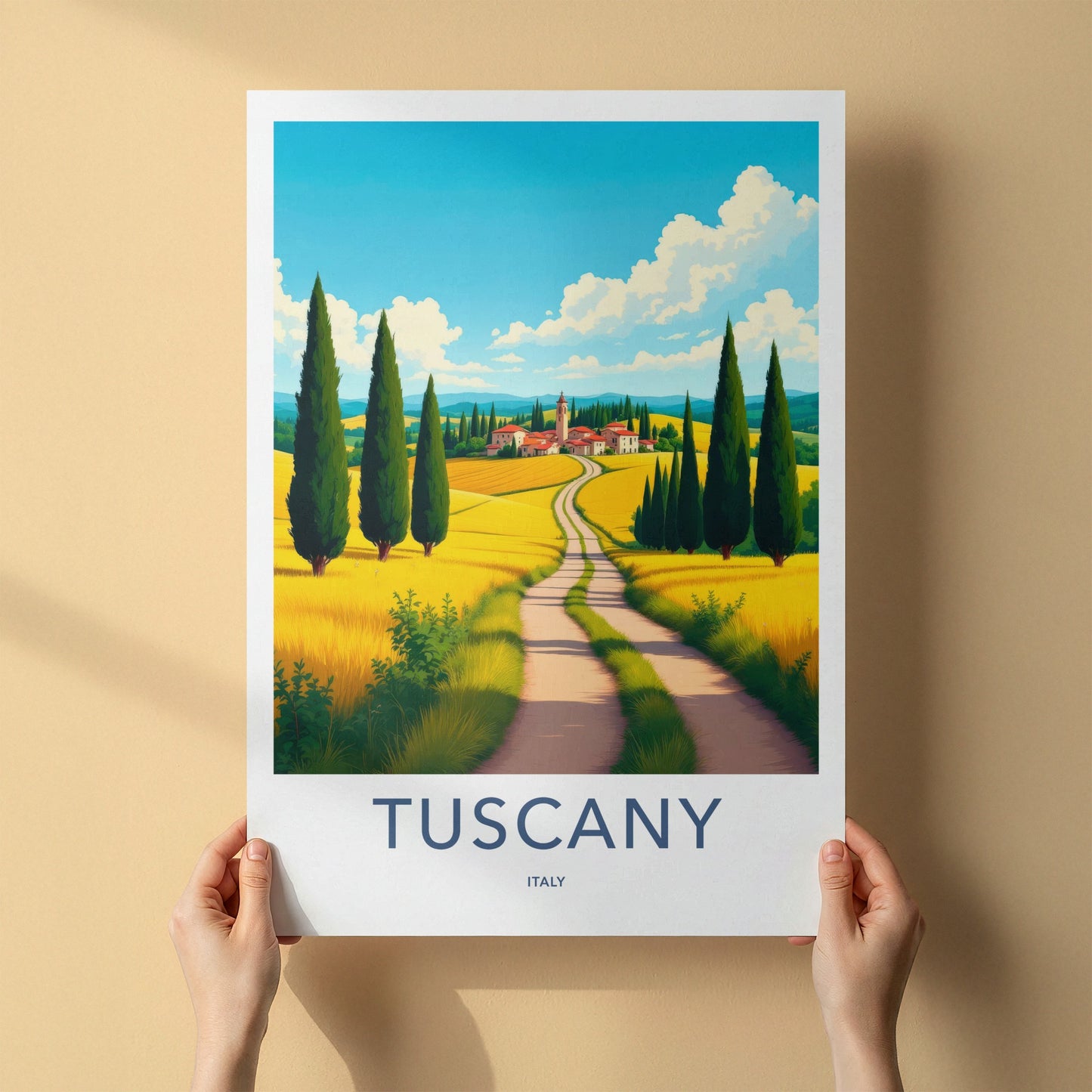 Tuscany Poster - Italy Travel Art - Golden Field Road Home Decor