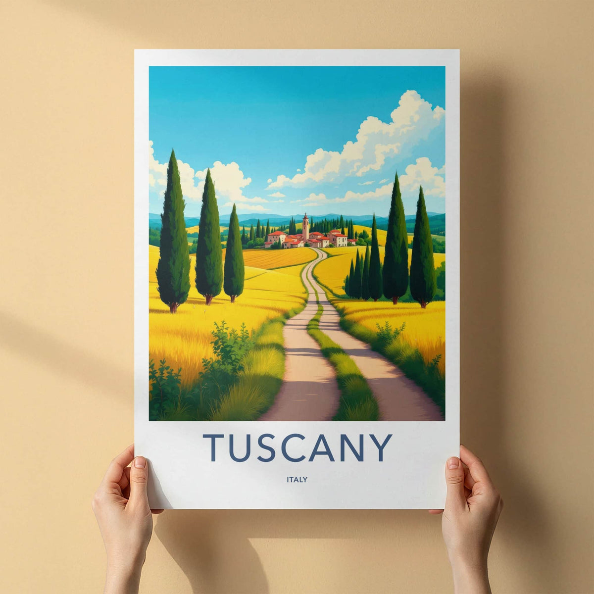 Tuscany Poster - Italy Travel Art - Golden Field Road Home Decor