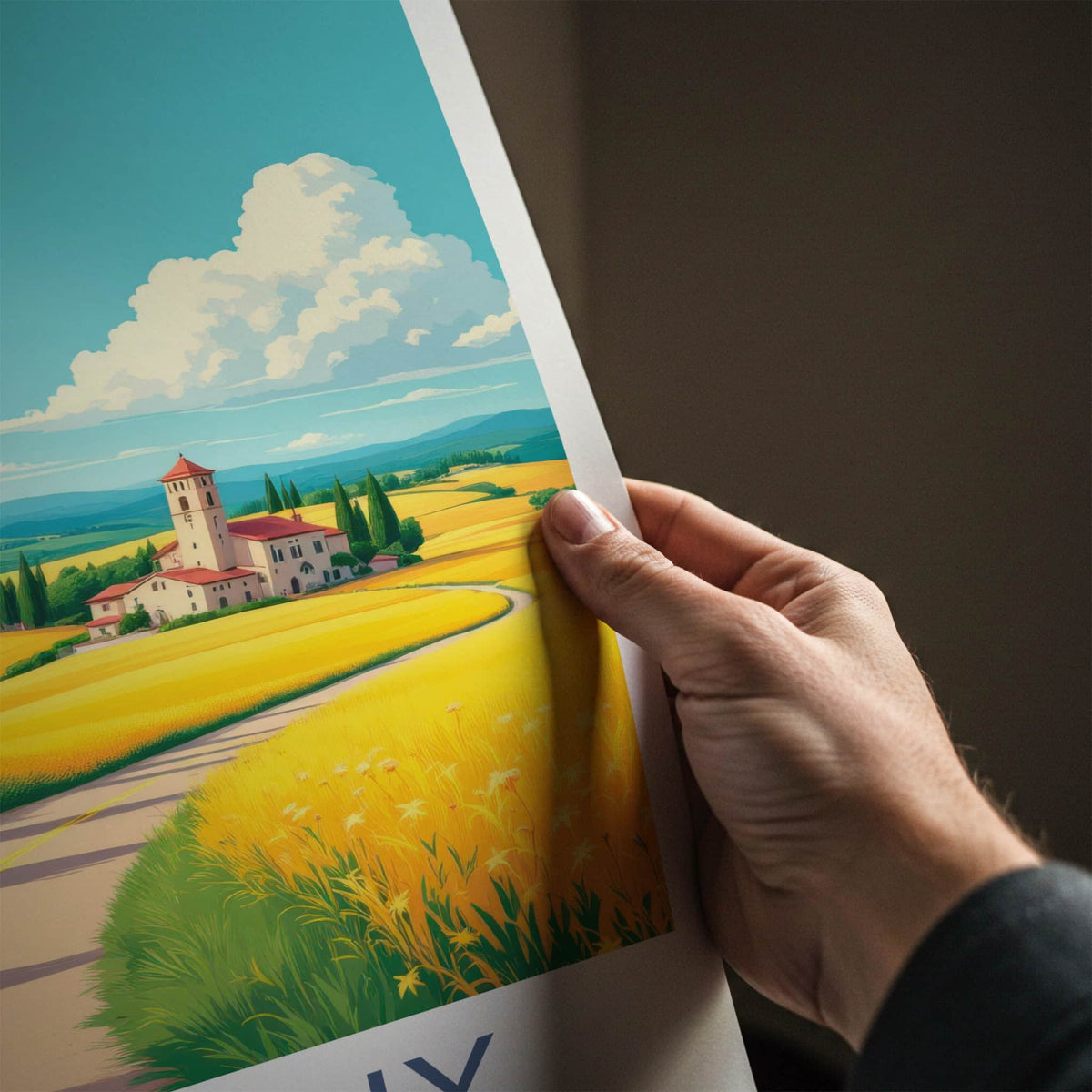 Tuscany Poster - Italy Travel Art - Yellow Field Villa Home Decor