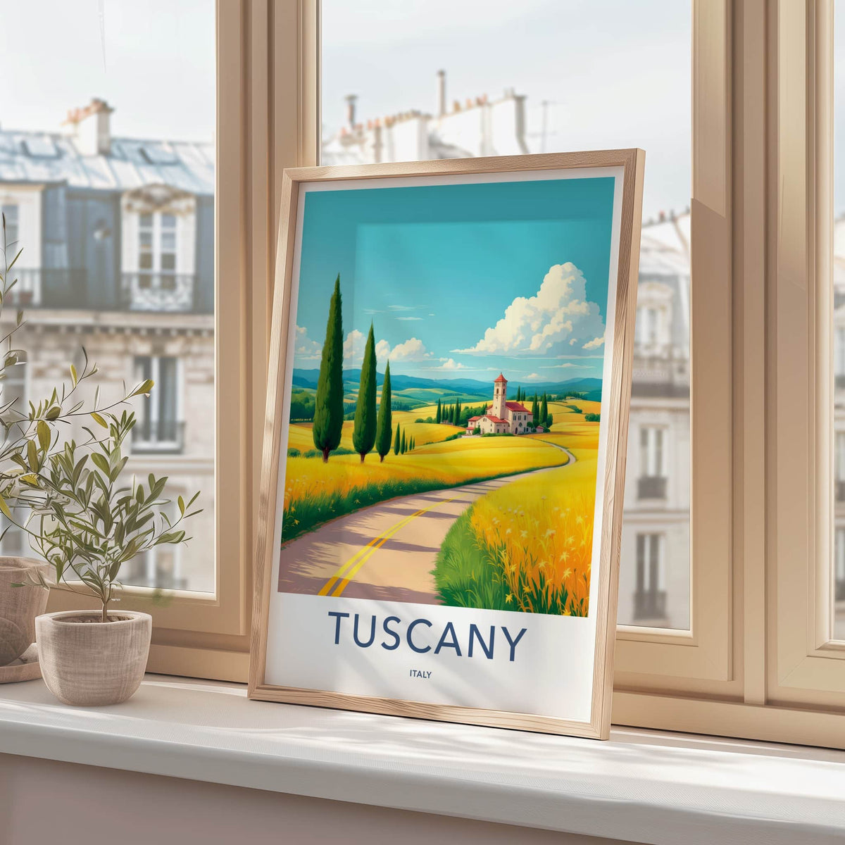 Tuscany Poster - Italy Travel Art - Yellow Field Villa Home Decor