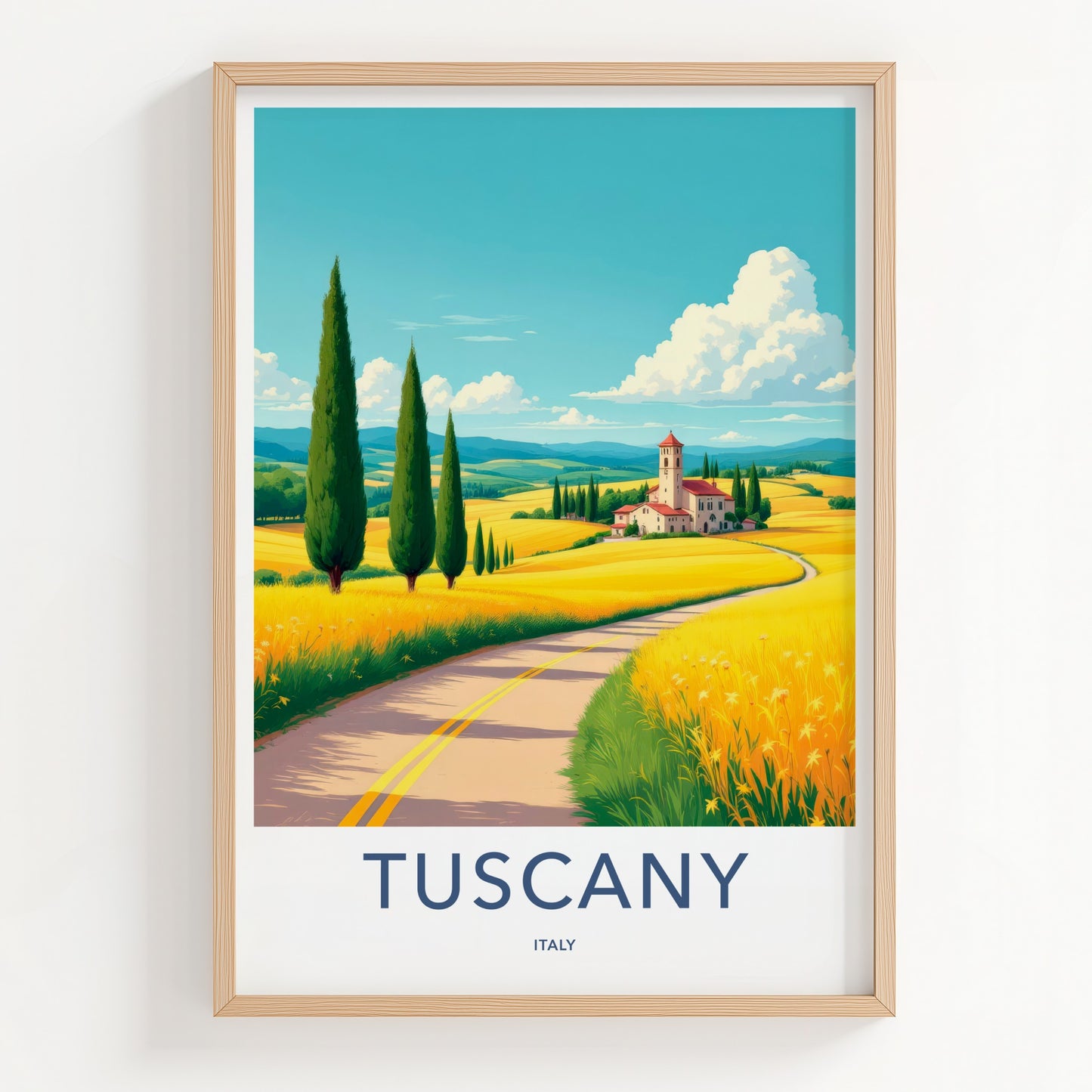 Tuscany Poster - Italy Travel Art - Yellow Field Villa Home Decor