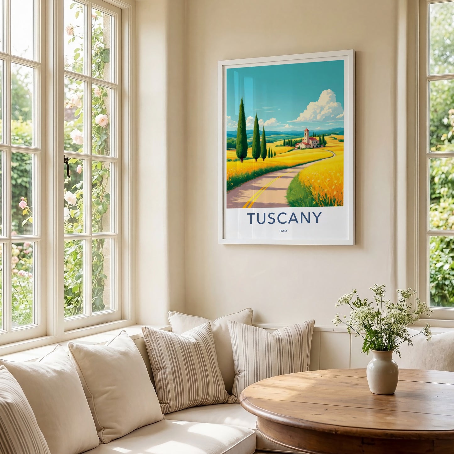 Tuscany Poster - Italy Travel Art - Yellow Field Villa Home Decor