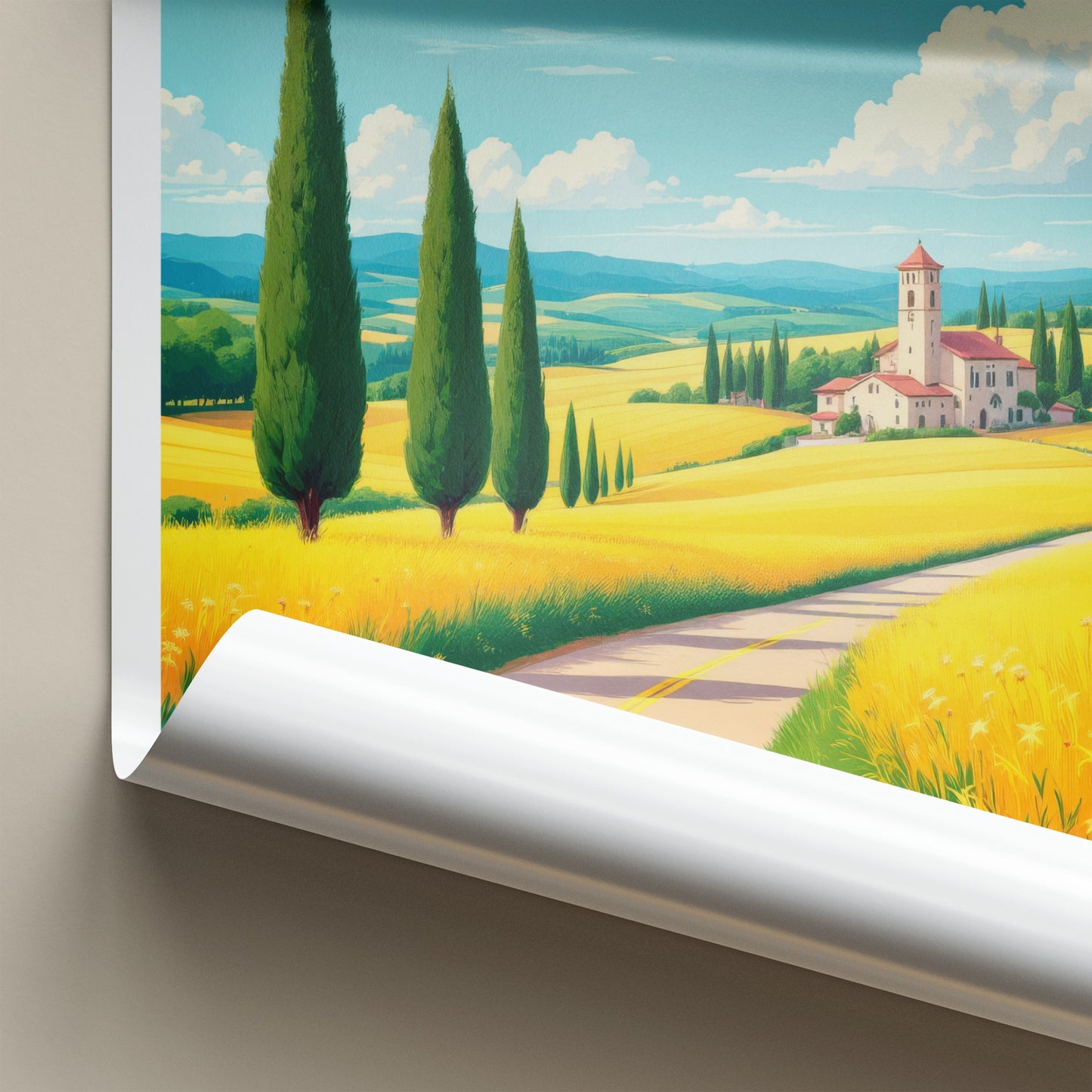 Tuscany Poster - Italy Travel Art - Yellow Field Villa Home Decor