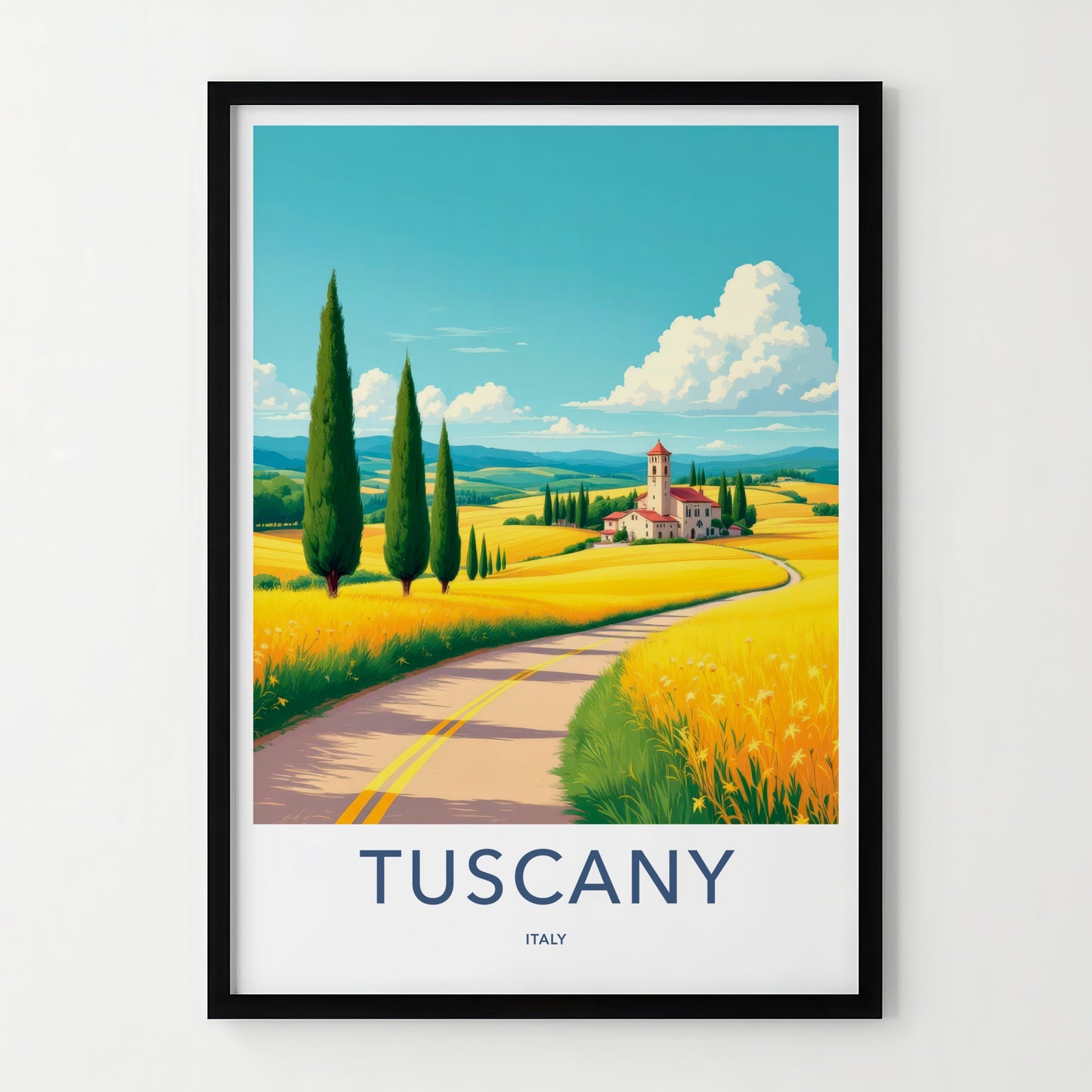 Tuscany Poster - Italy Travel Art - Yellow Field Villa Home Decor