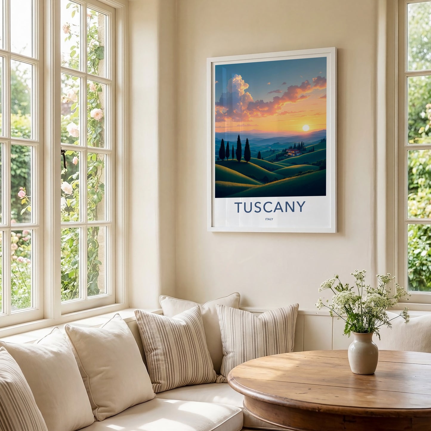 Tuscany Poster - Italy Wall Art - Rolling hills sunset Home Decor