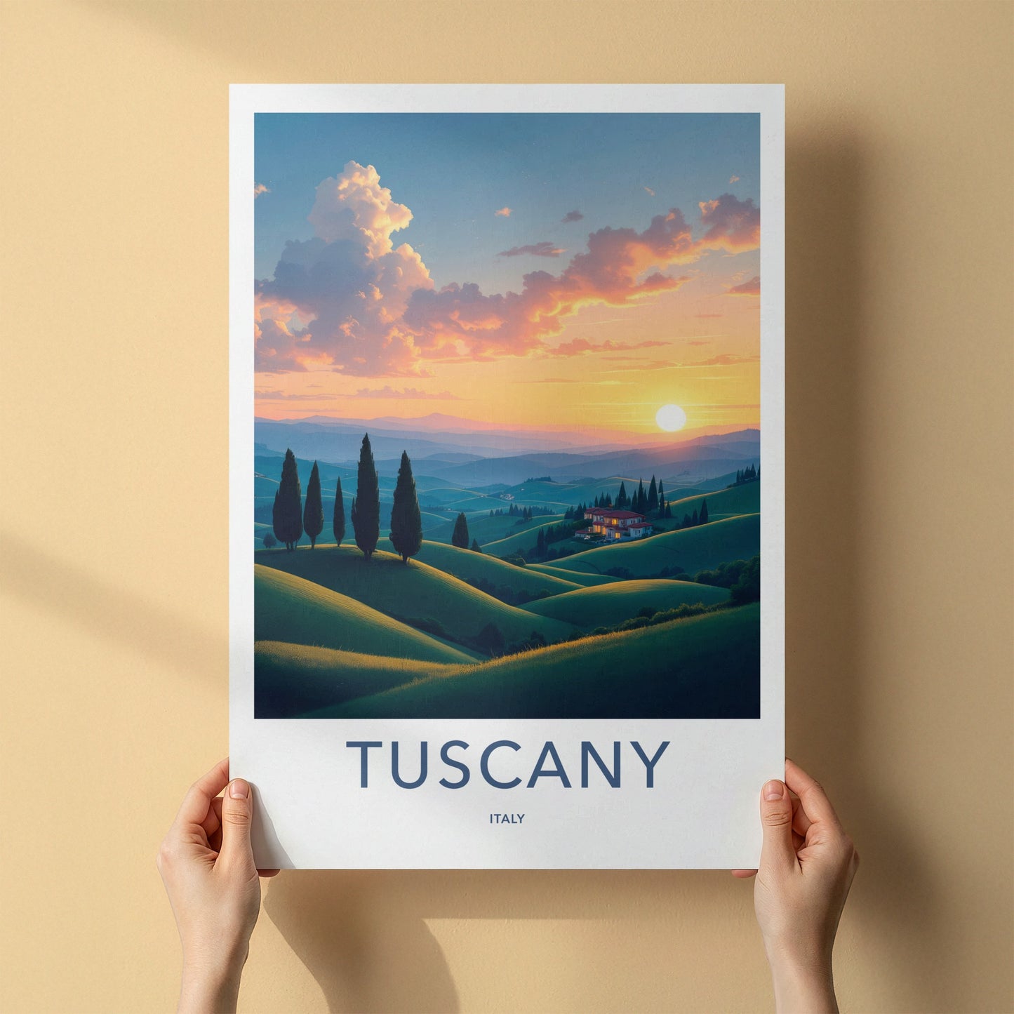 Tuscany Poster - Italy Wall Art - Rolling hills sunset Home Decor