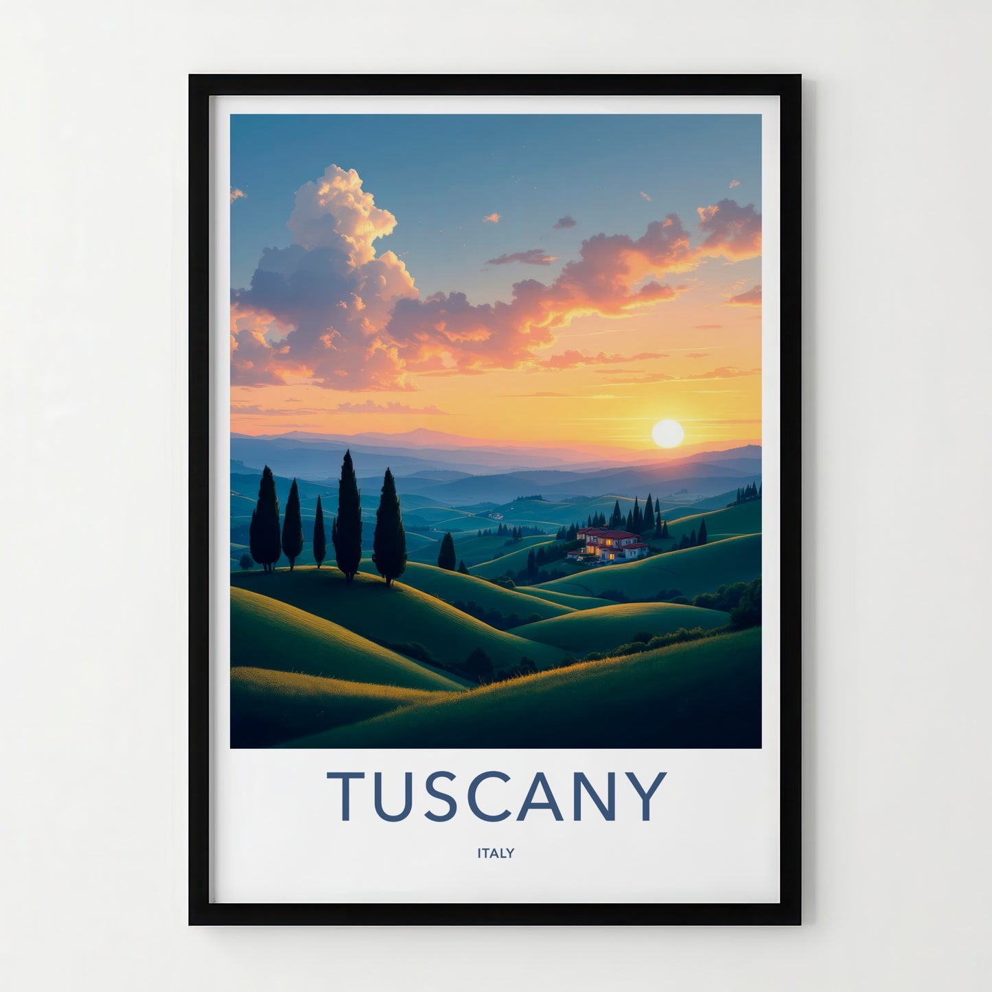 Tuscany Poster - Italy Wall Art - Rolling hills sunset Home Decor