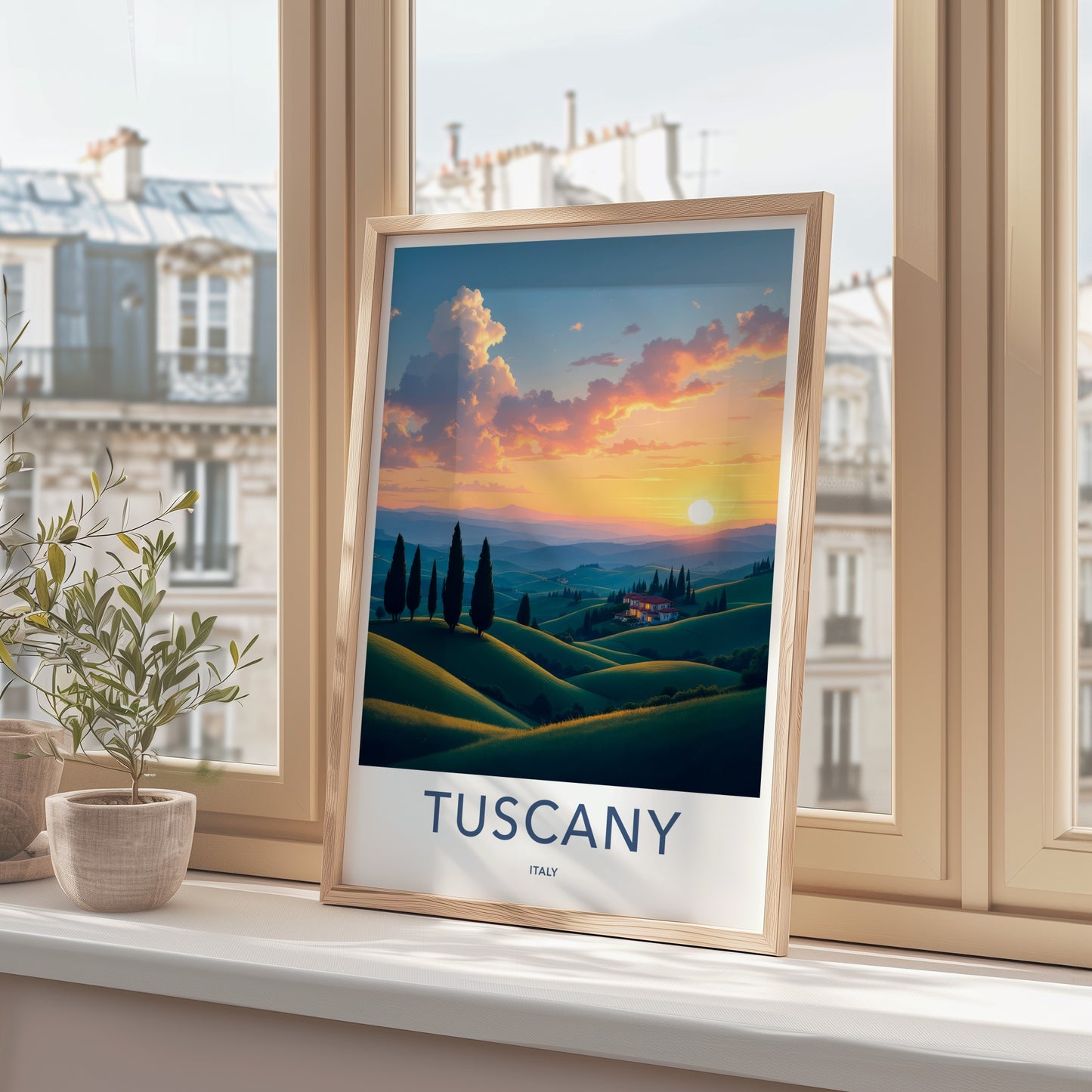 Tuscany Poster - Italy Wall Art - Rolling hills sunset Home Decor