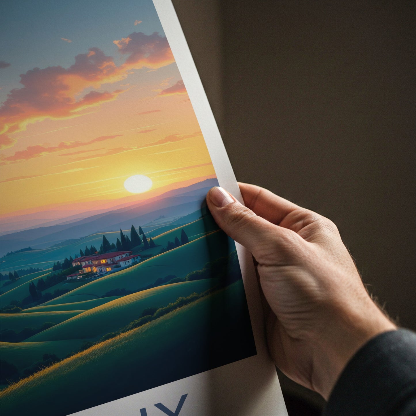 Tuscany Poster - Italy Wall Art - Rolling hills sunset Home Decor