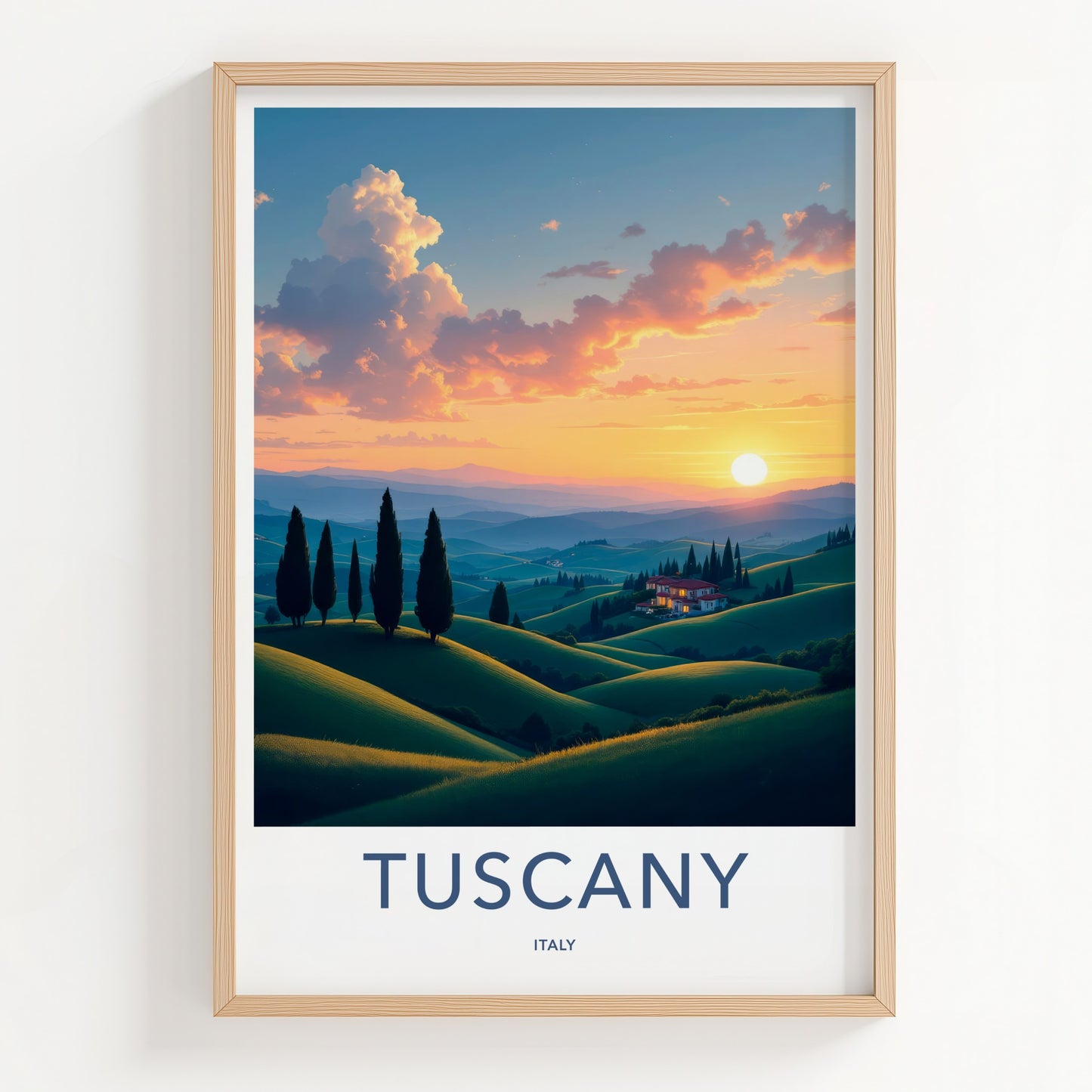 Tuscany Poster - Italy Wall Art - Rolling hills sunset Home Decor