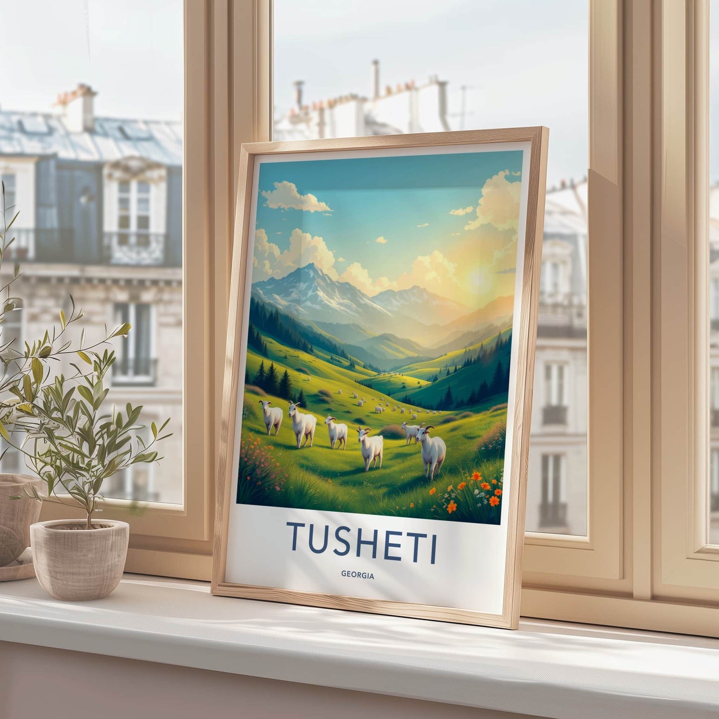 Tusheti Poster - Georgia Travel Art - Goats Grazing Hills Home Decor