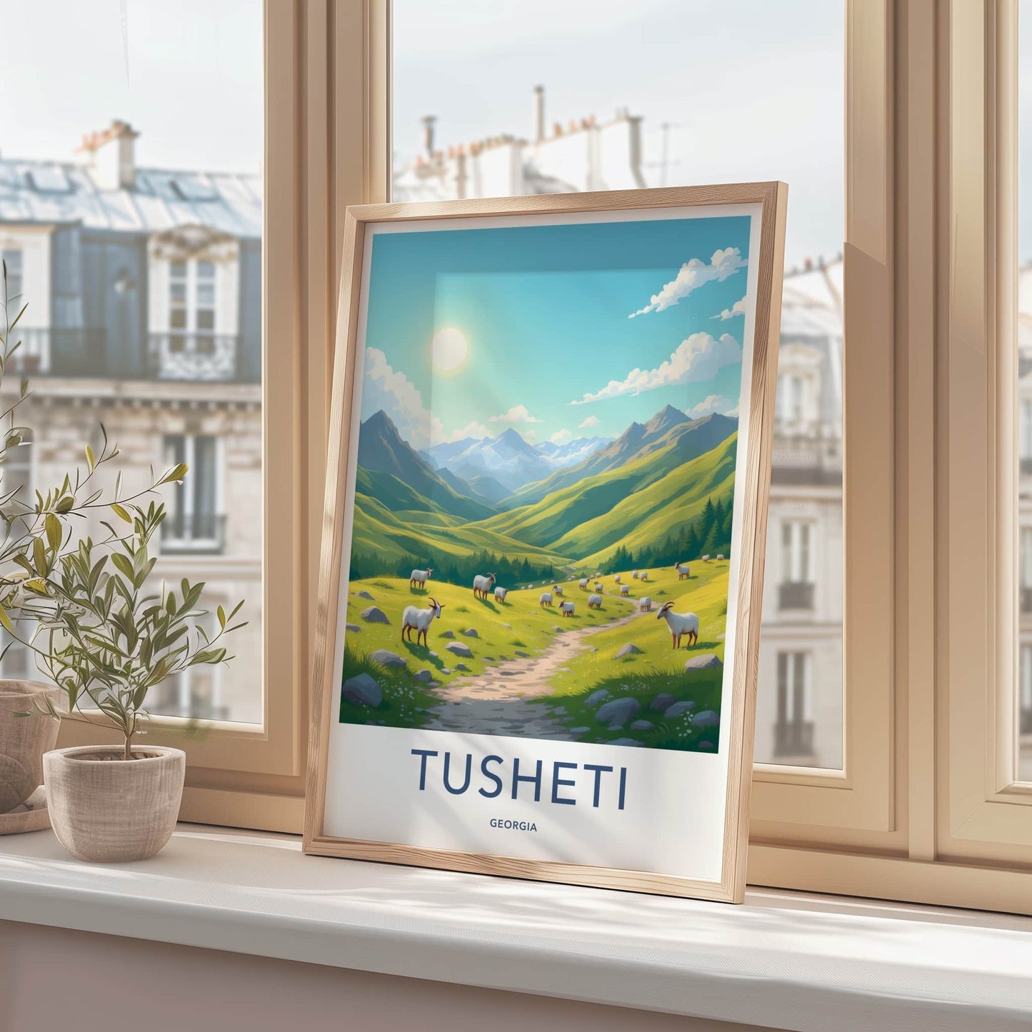 Tusheti Poster - Georgia Travel Art - Grazing Mountain Valley Home Decor