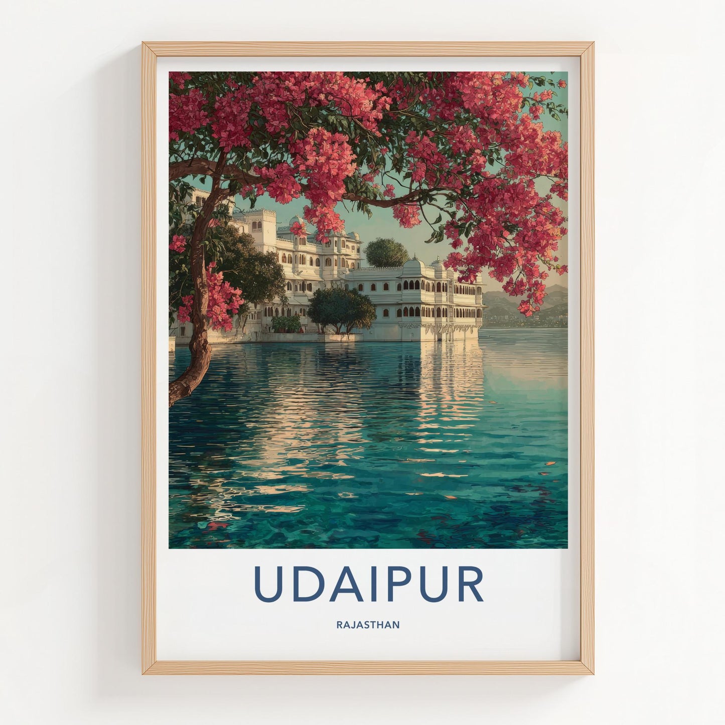 Udaipur Poster - India Art Print - Rajasthan Bougainvillea Lake Palace Gift