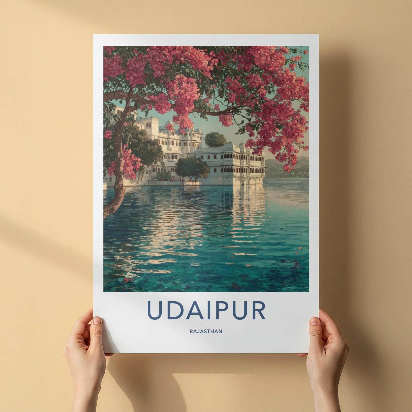 Udaipur Poster - India Art Print - Rajasthan Bougainvillea Lake Palace Gift