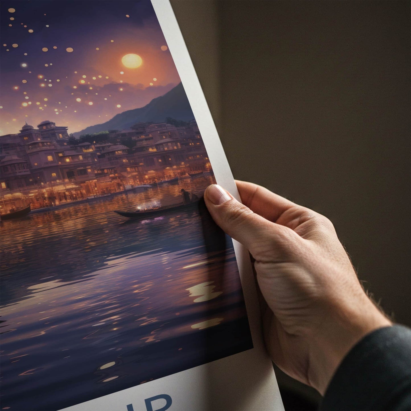 Udaipur Poster - India Travel Art - Rajasthan Floating Lanterns City Home Decor