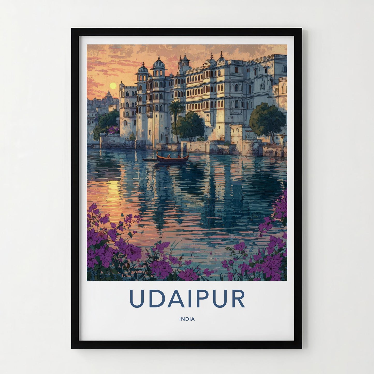 Udaipur Poster - India Travel Art - Rajasthan Lake Palace Sunset Home Decor