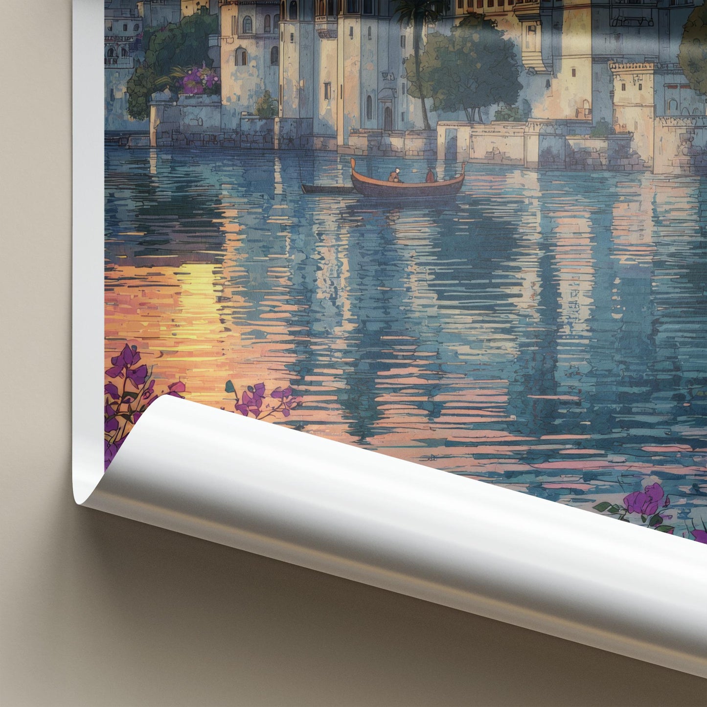 Udaipur Poster - India Travel Art - Rajasthan Lake Palace Sunset Home Decor